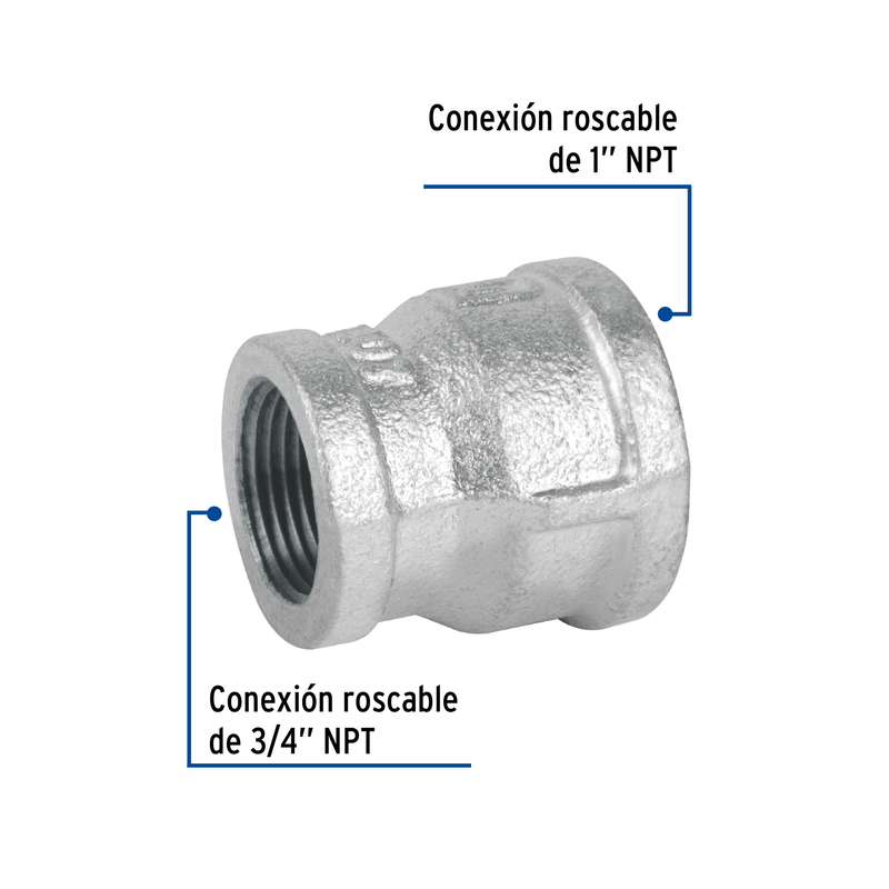 Reducción campana, acero galvanizado, 1" x 3/4"