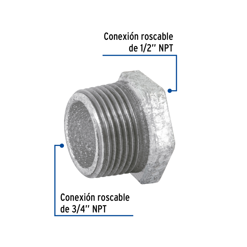 Reducción bushing, acero galvanizado, 3/4 x 1/2"