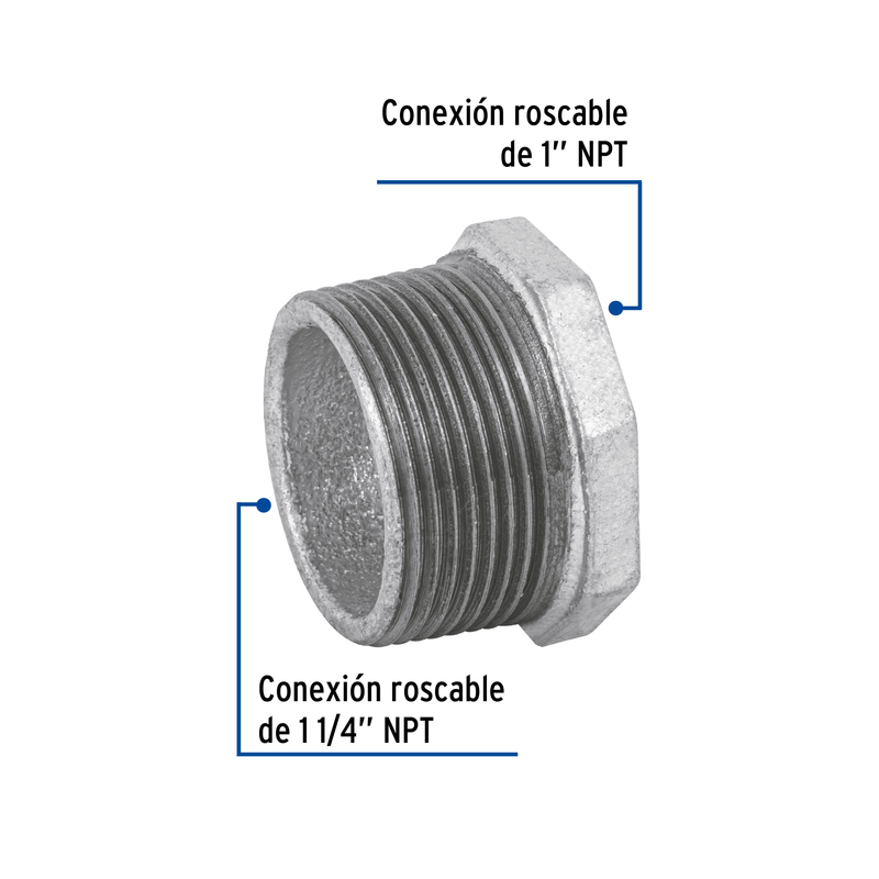 Reducción bushing acero galvanizado 1-1/4 x 1", FOSET