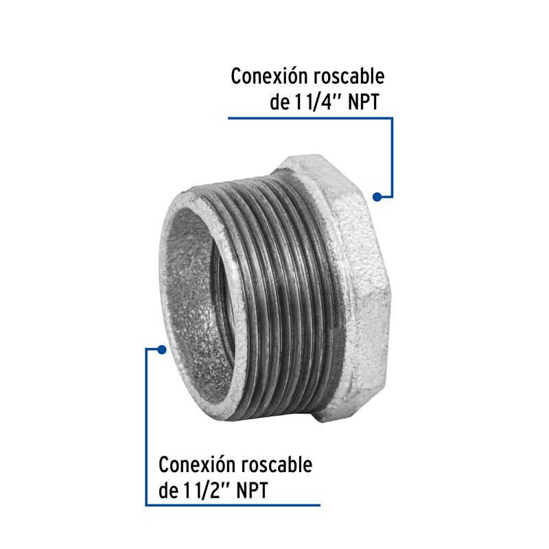 Reducción bushing acero galvanizado 1-1/2 x1-1/4", FOSET