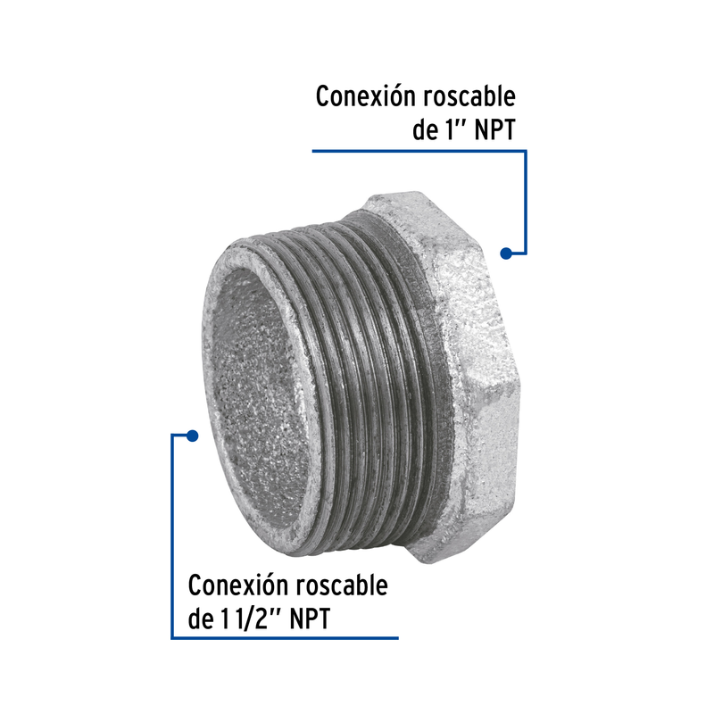 Reducción bushing acero galvanizado 1-1/2 x 1", FOSET