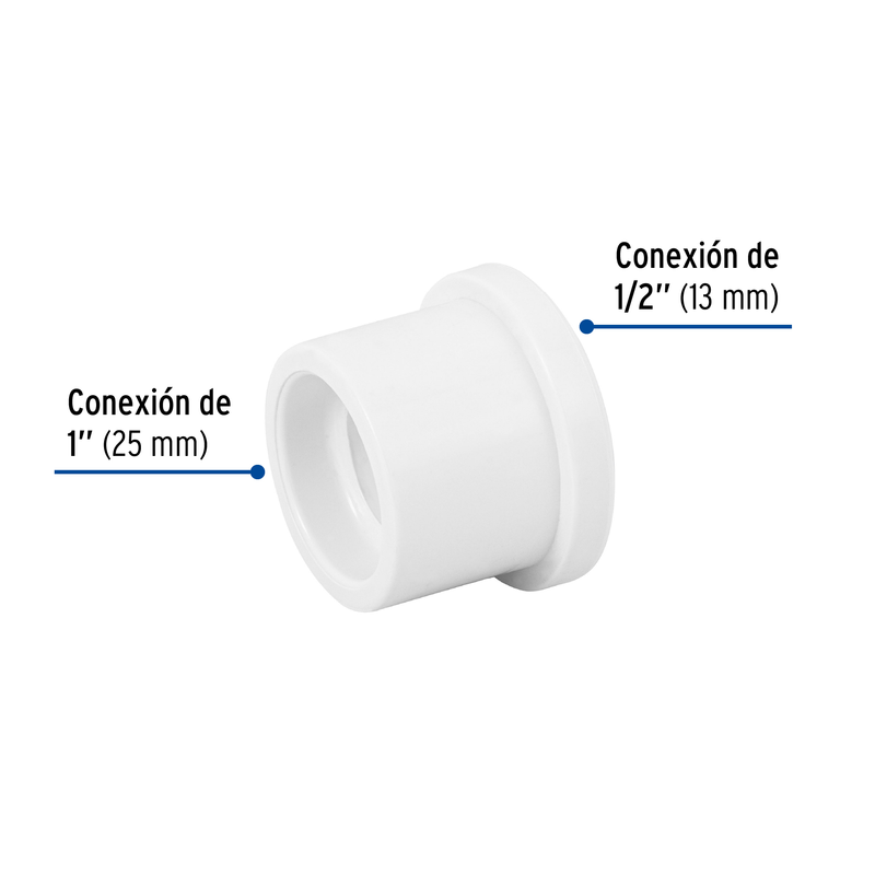 Reducción bushing de PVC, 1 x 1/2"