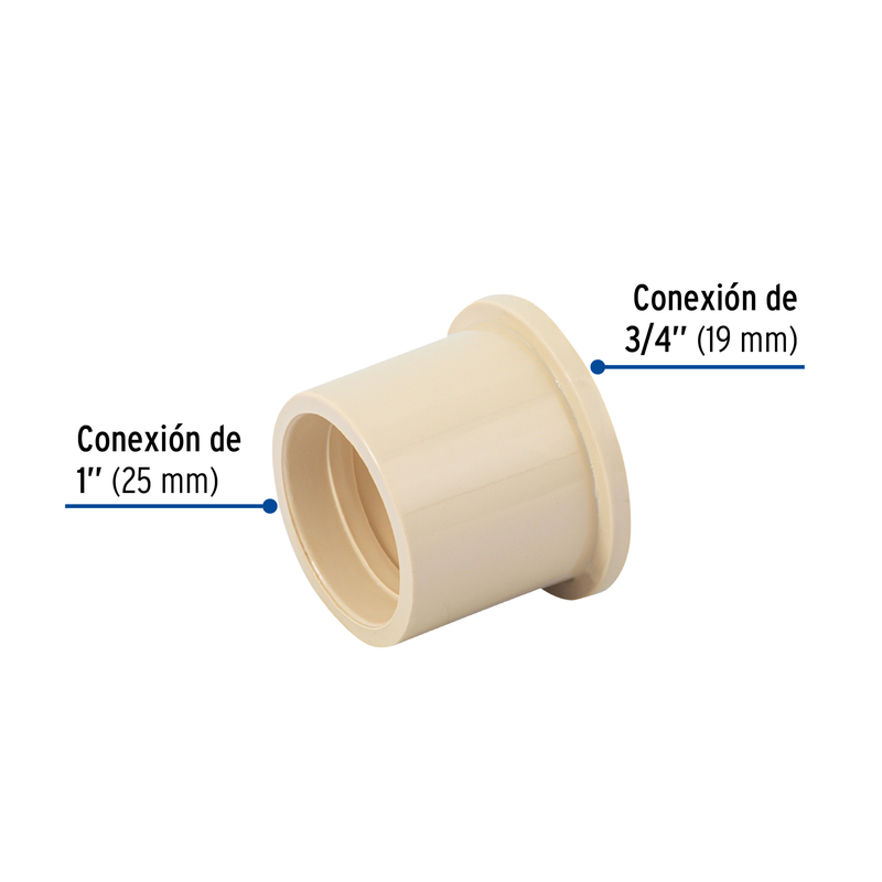 Reducción bushing de CPVC, 1" X 3/4"