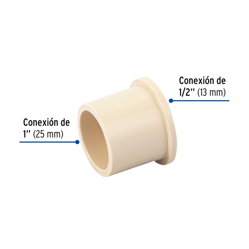 Reducción bushing de CPVC, 1" x 1/2"