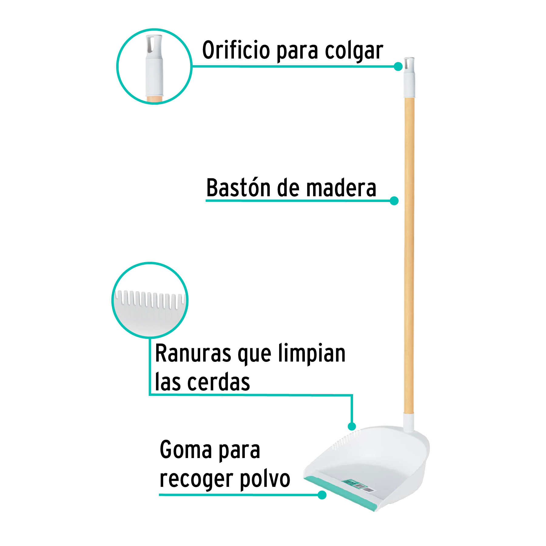 Recogedor plástico con bastón metálico