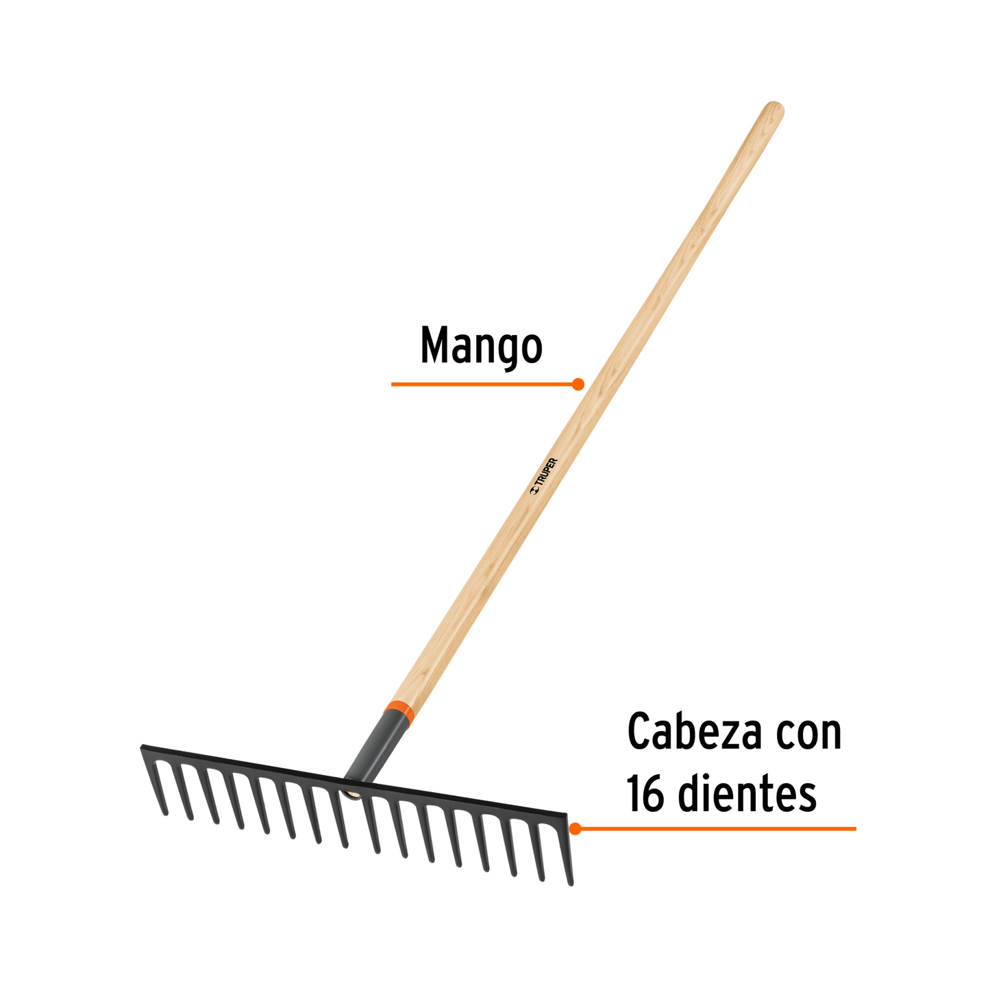 Rastrillo reforzado, 16 dientes, mango 50"