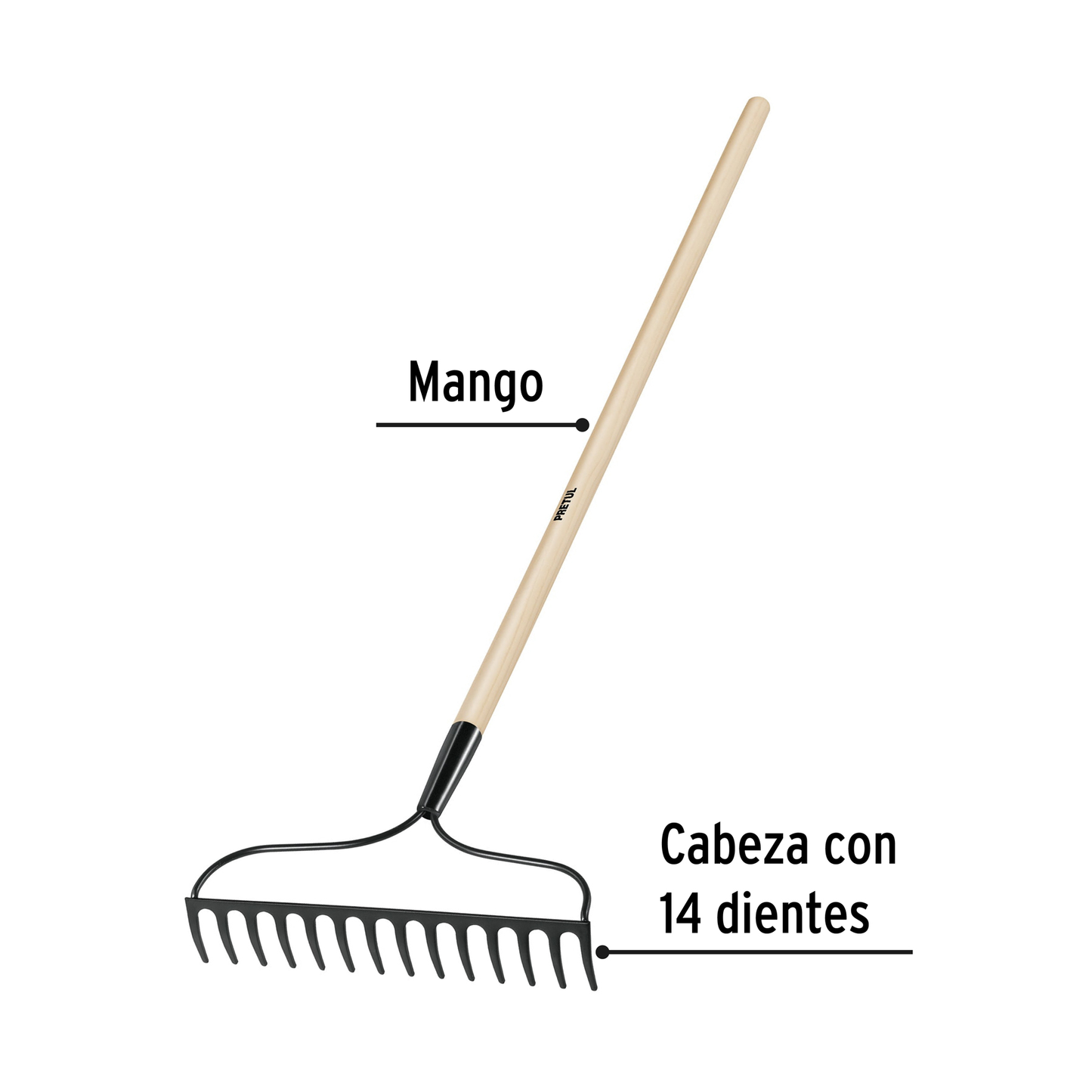 Rastrillo jardinero, 14 dientes, Pretul