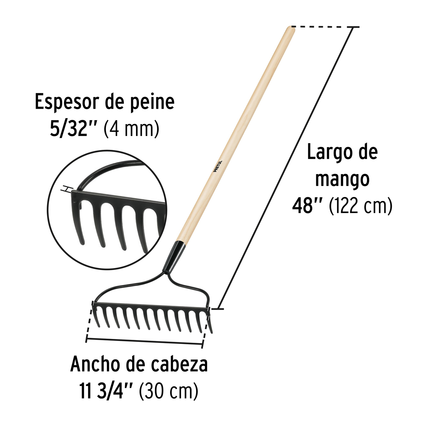 Rastrillo jardinero, 12 dientes, Pretul