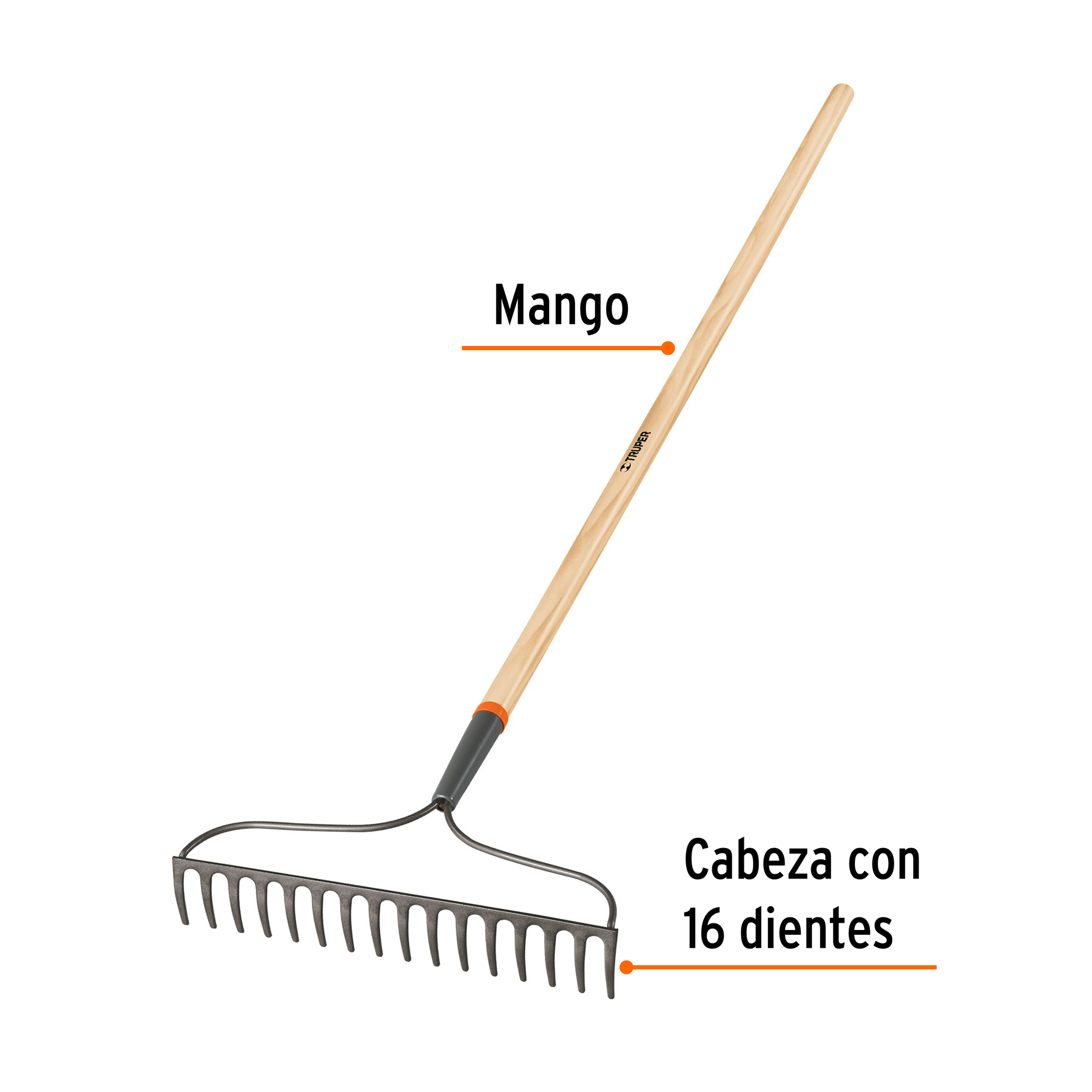 Rastrillo jardinero classic, 16 dientes,mango 54"