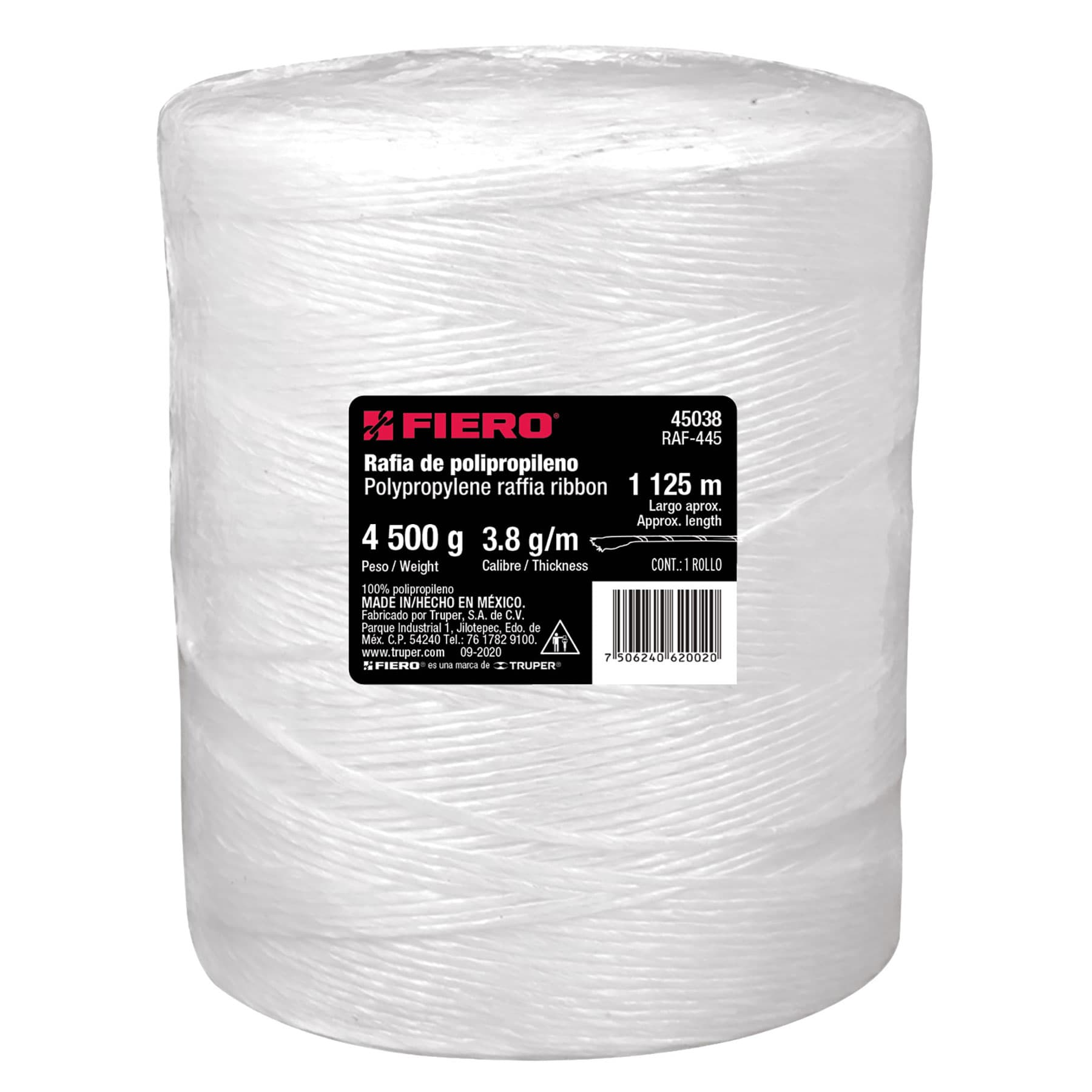 Rafia color blanco, calibre 3.8 g/m, 4.5 kg