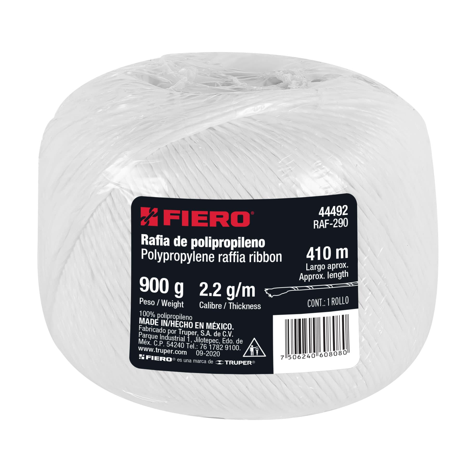 Rafia color blanco, calibre 2.2 g/m, 900 g
