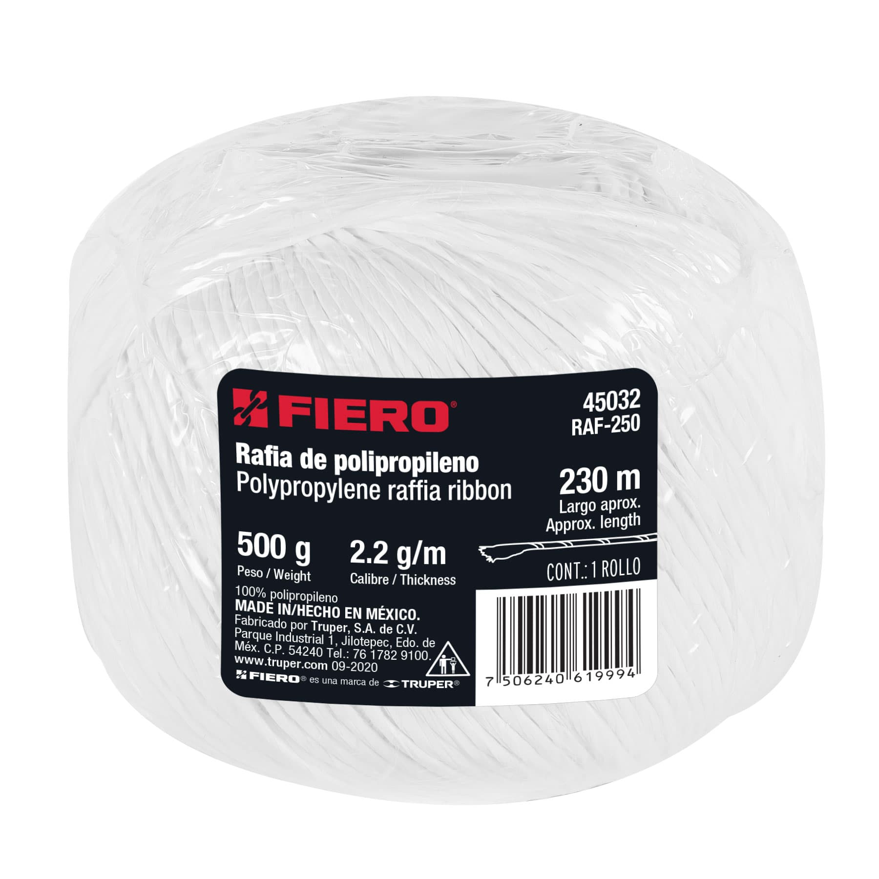 Rafia color blanco, calibre 2.2 g/m, 500g