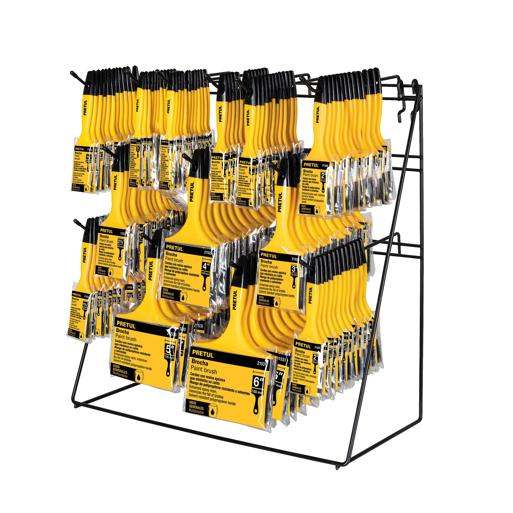 Rack con brochas de mango plástico, Pretul