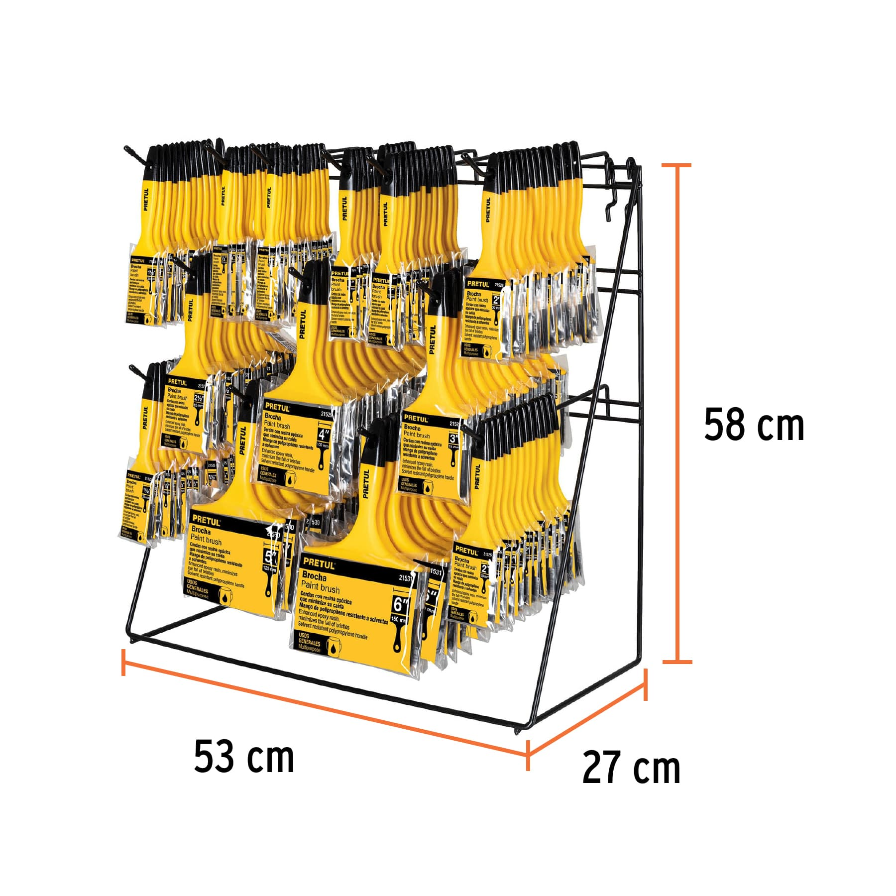 Rack con brochas de mango plástico, Pretul