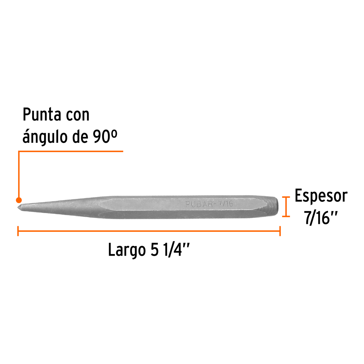 Punzón 7/16" para barrenar, largo 5-1/4"
