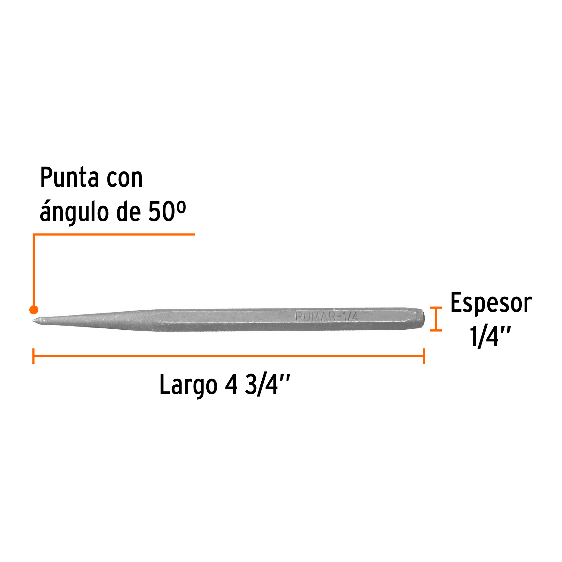 Punzón 1/4" para marcar, largo 4-3/4"