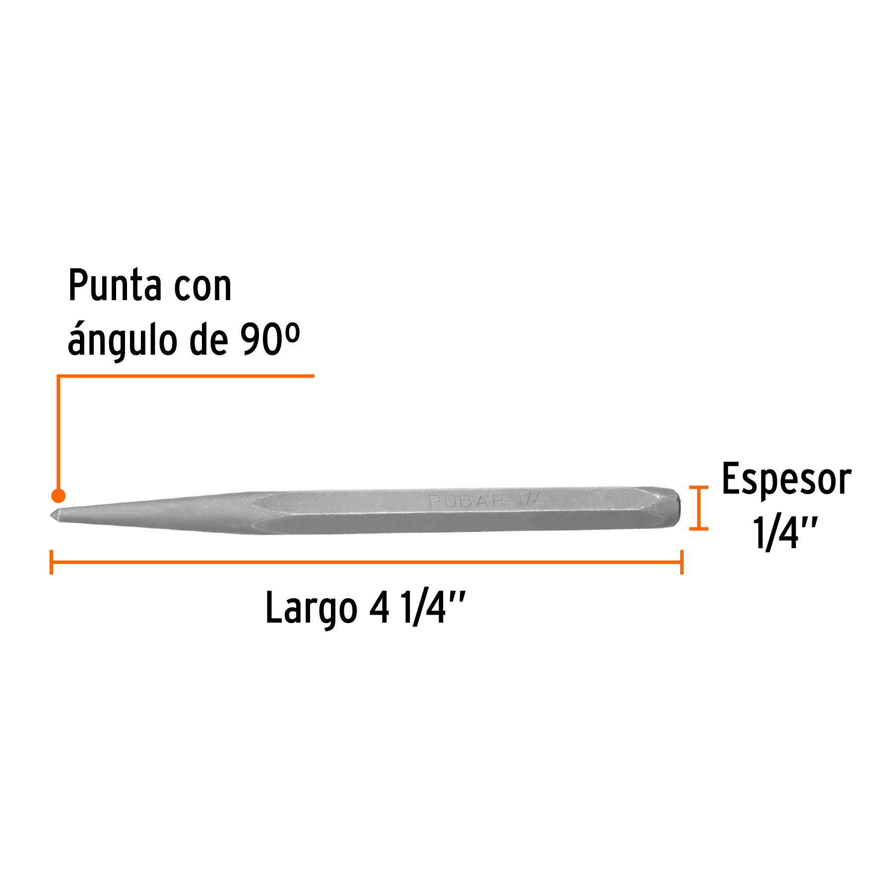 Punzón 1/4" para barrenar, largo 4-1/4"