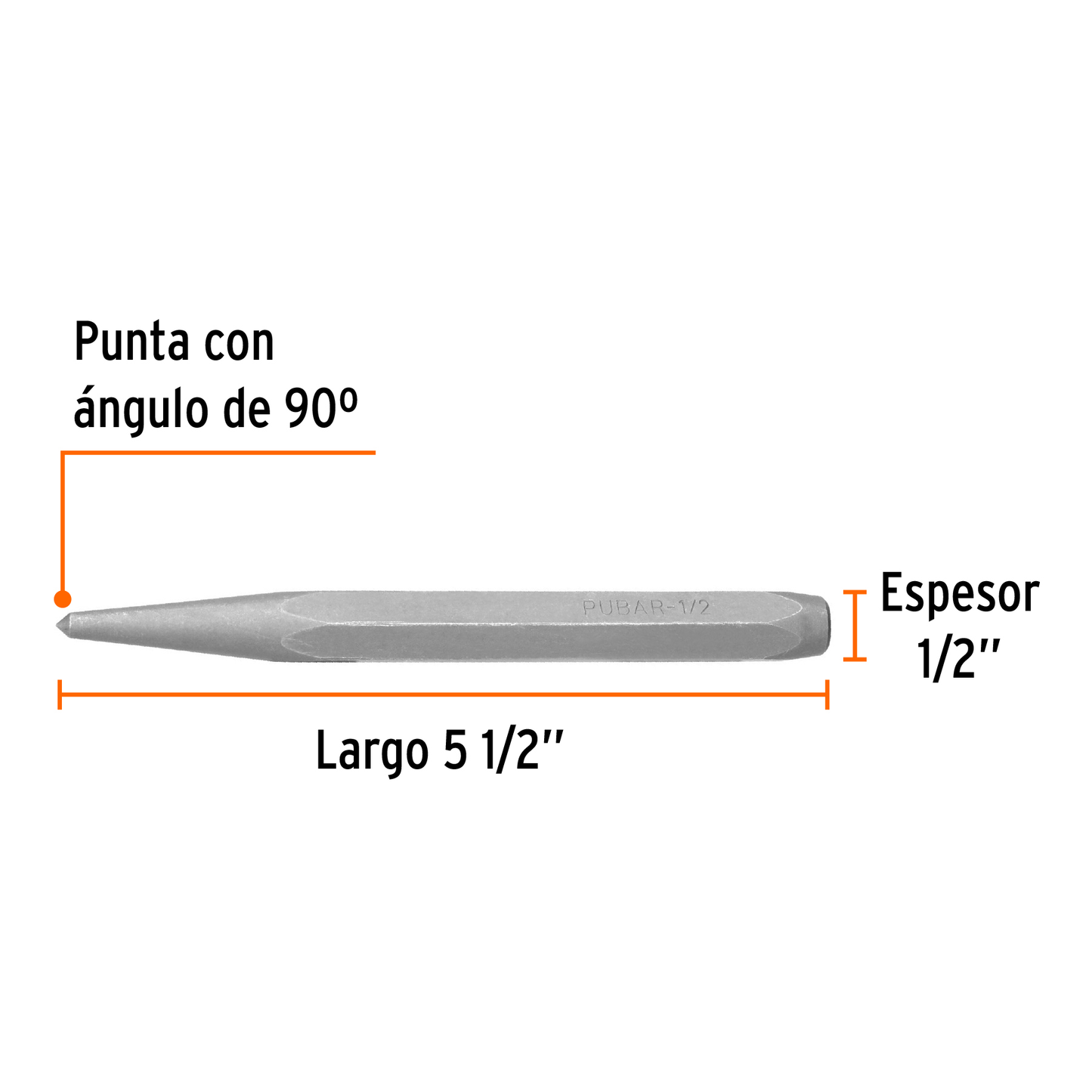 Punzon 1/2" para barrenar, largo 5-1/2"