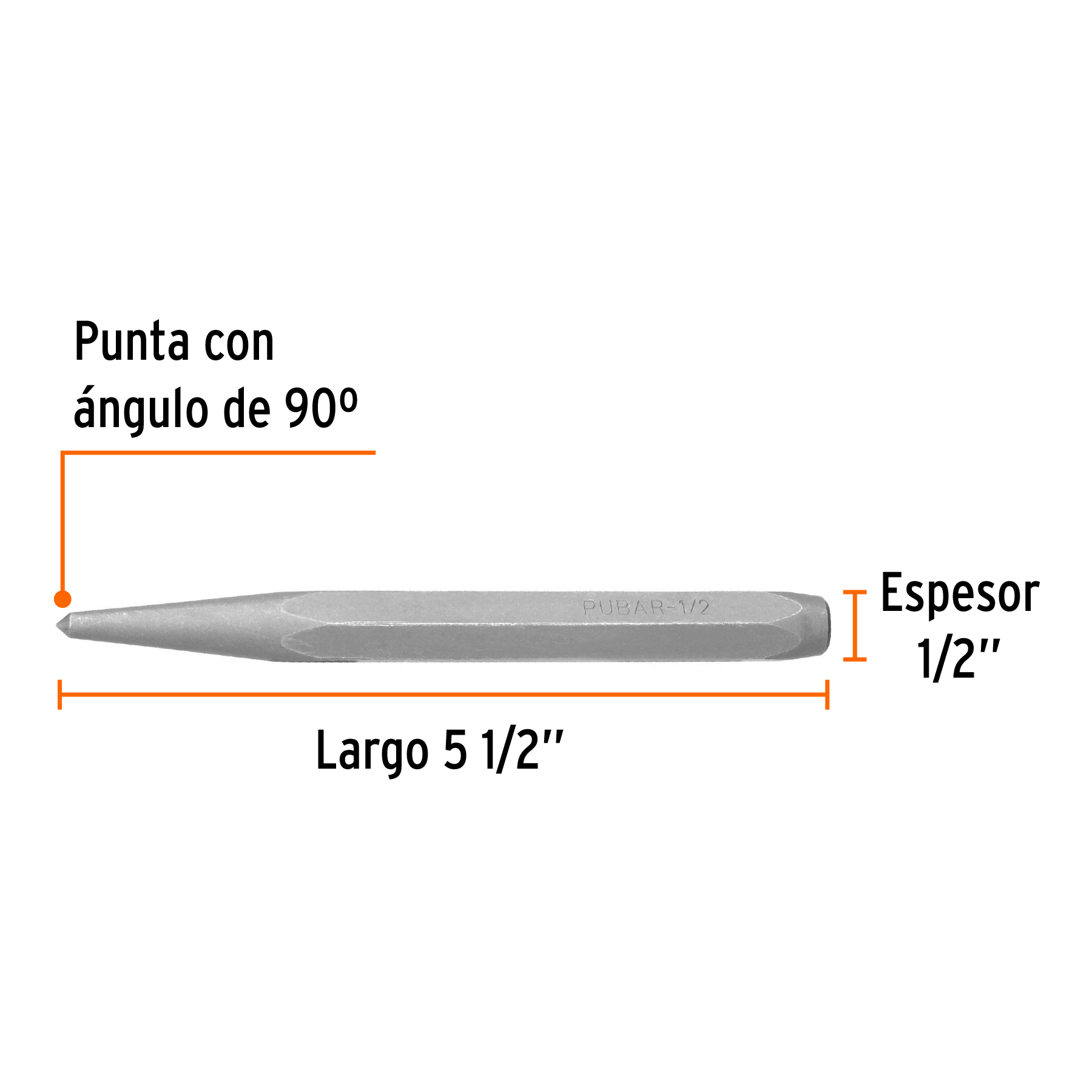 Punzon 1/2" para barrenar, largo 5-1/2"