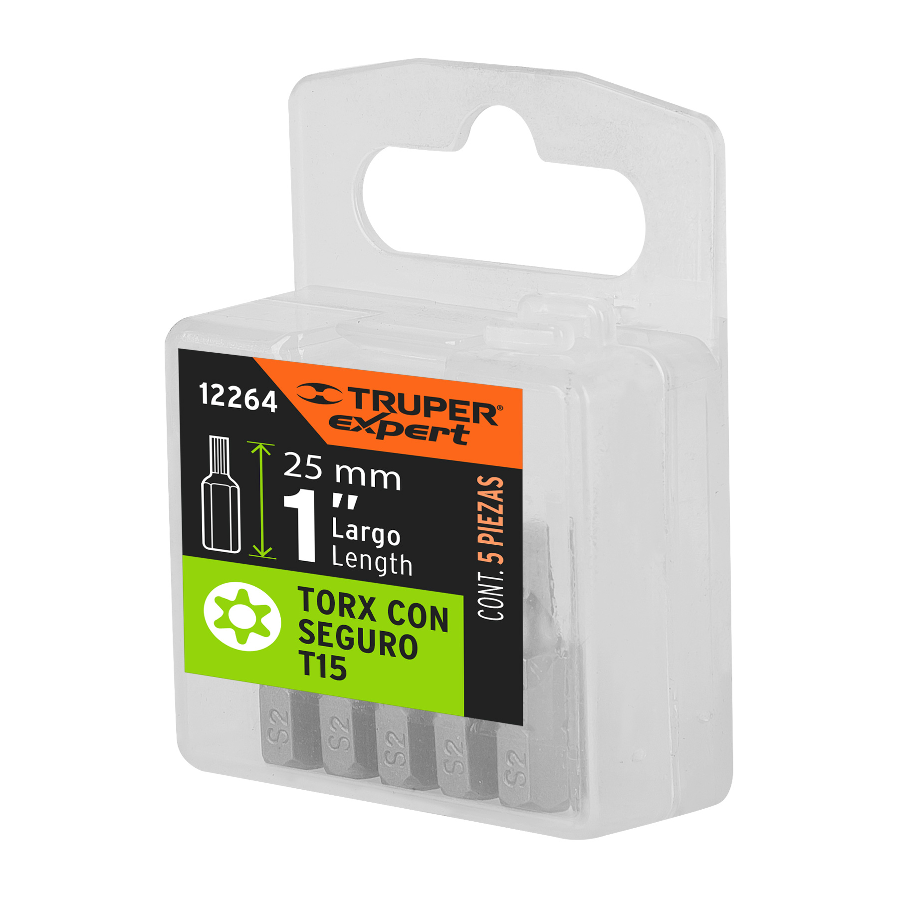 Puntas para desarmador Torx seg T15, 1", 5 piezas