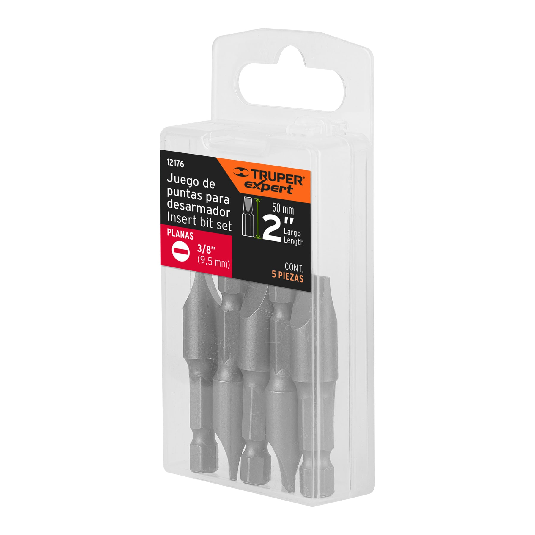 Puntas para desarmador planas, P37, 2", 5 piezas
