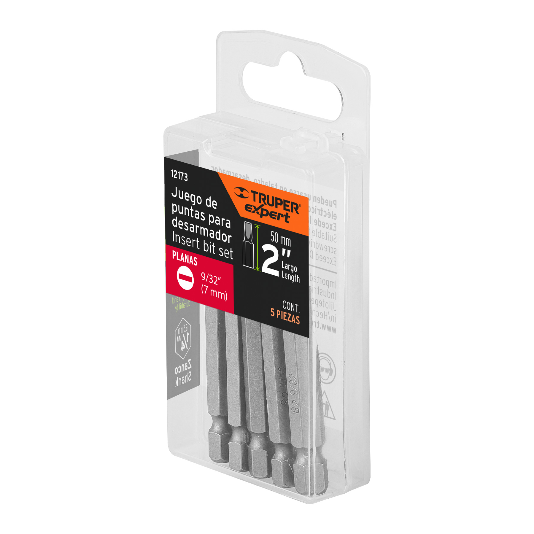 Puntas para desarmador planas, P28, 2", 5 piezas