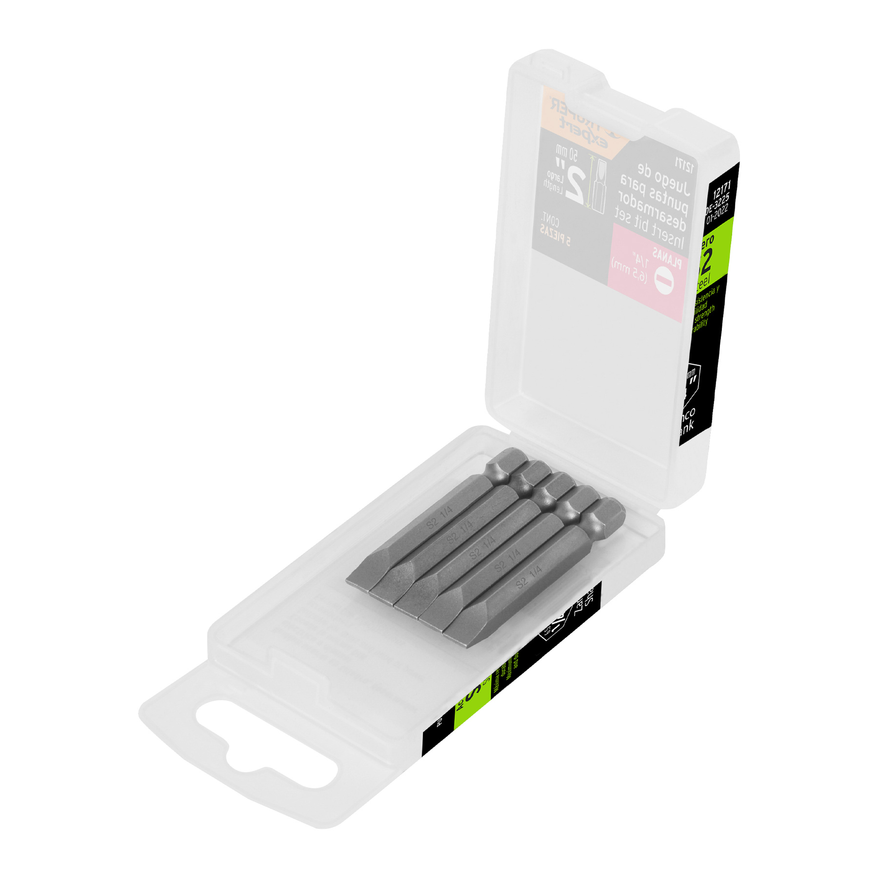 Puntas para desarmador planas, P25, 2", 5 piezas