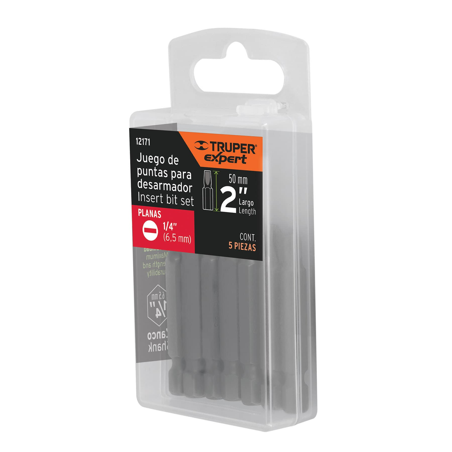 Puntas para desarmador planas, P25, 2", 5 piezas