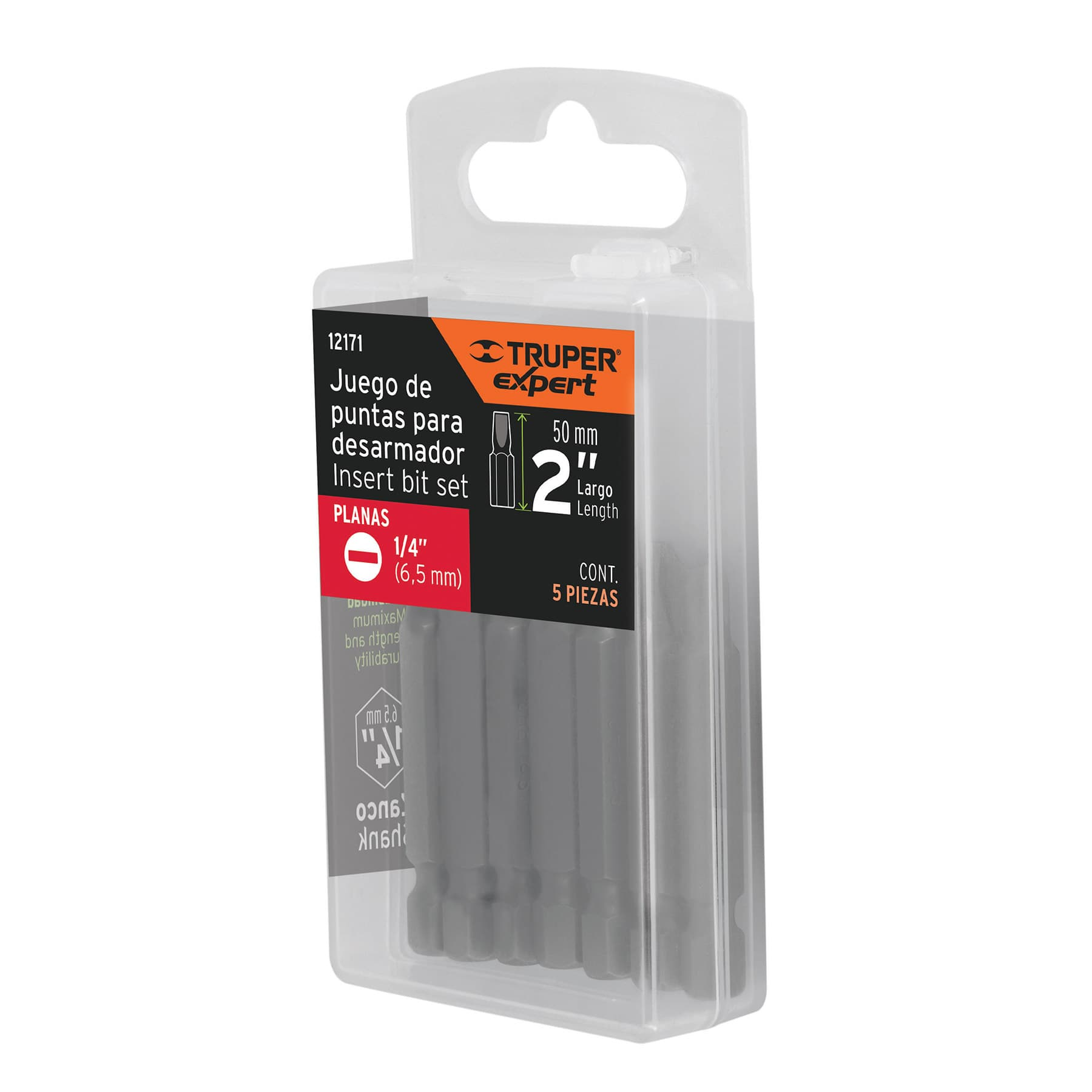 Puntas para desarmador planas, P25, 2", 5 piezas