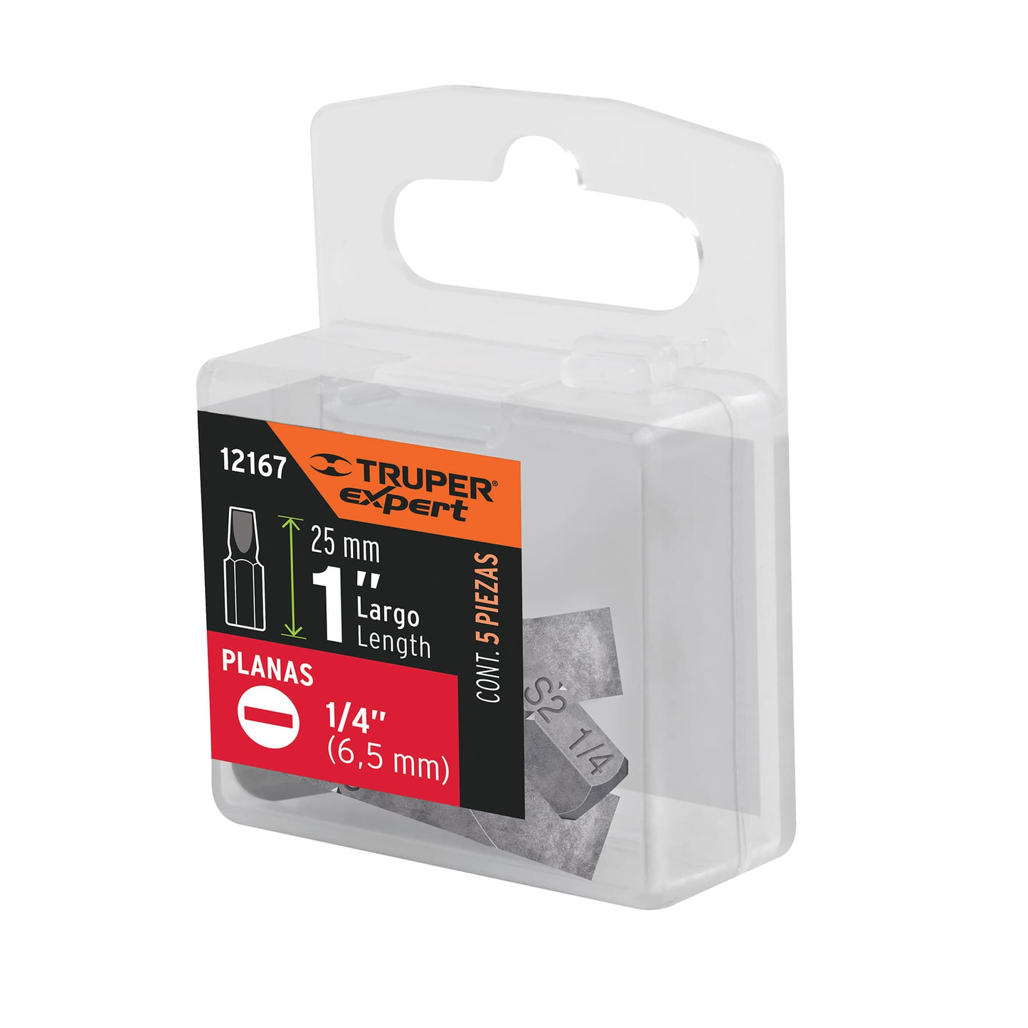 Puntas para desarmador planas, P25, 1", 5 piezas