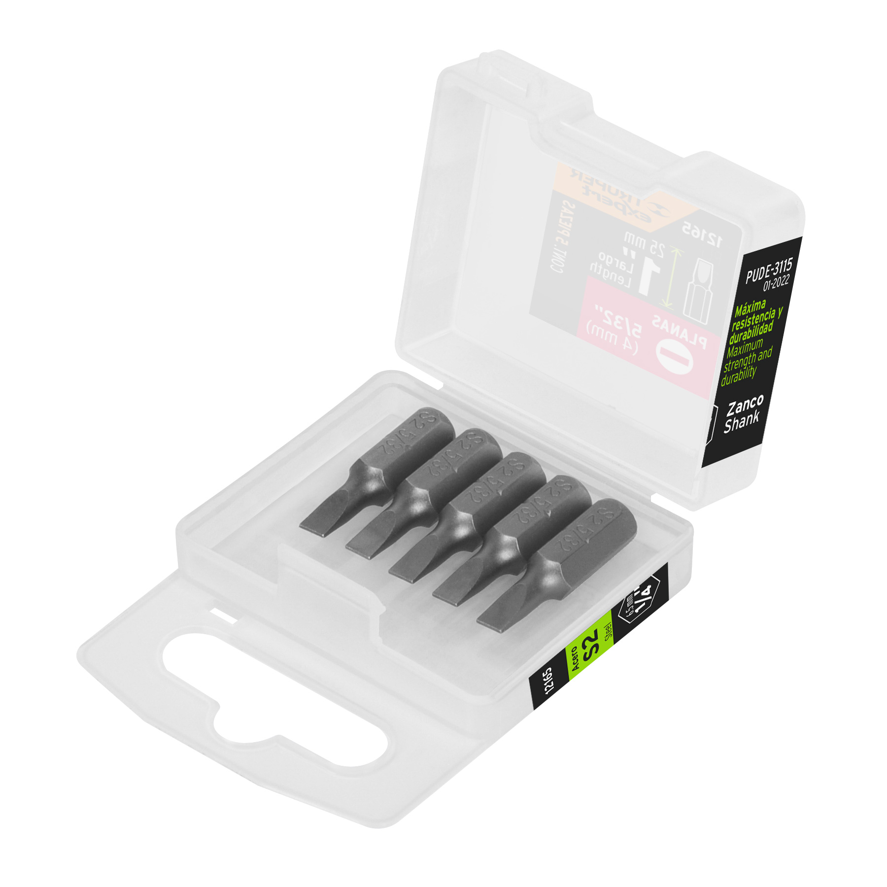 Puntas para desarmador planas, P15, 1", 5 piezas