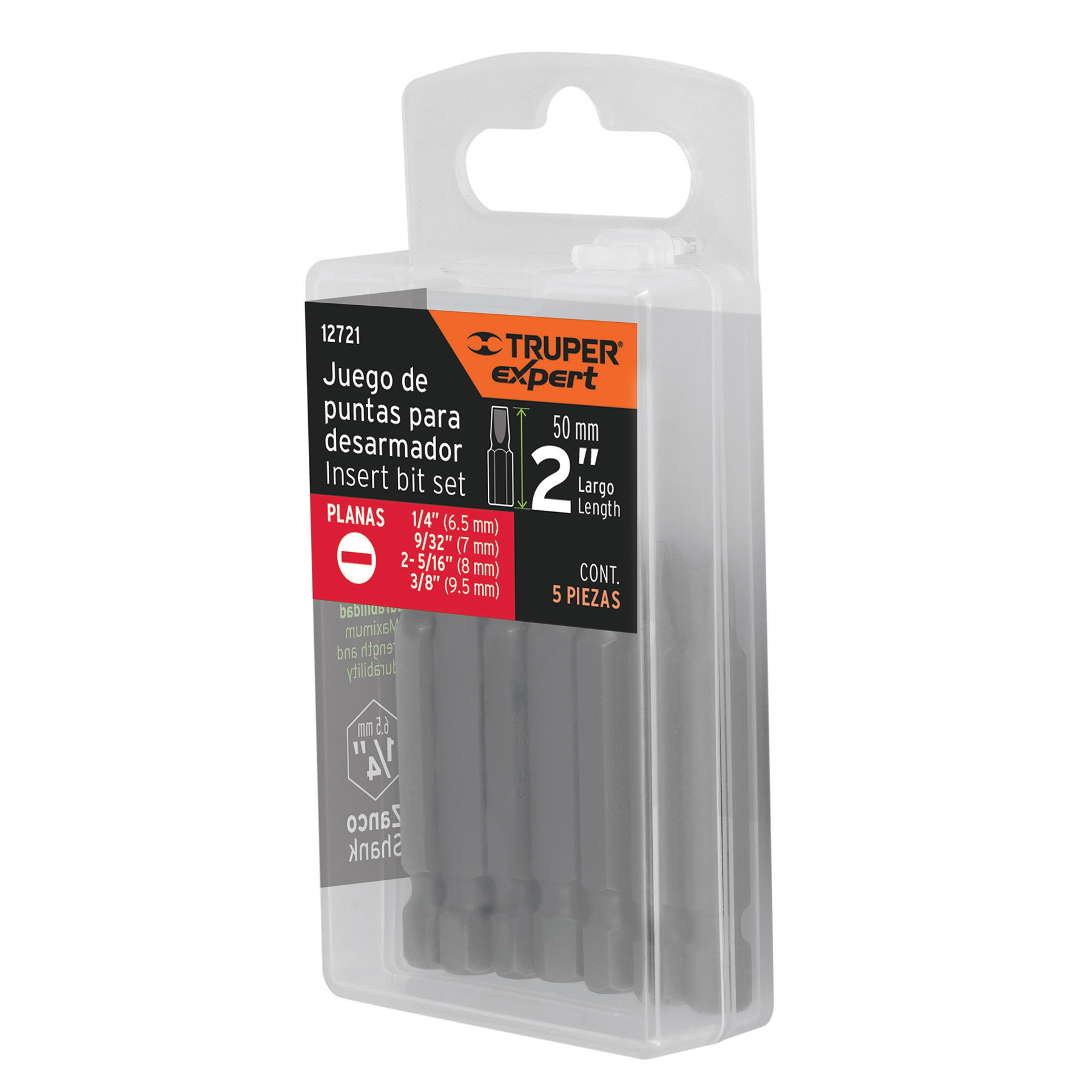 Puntas para desarmador planas combinadas 2", 5 piezas