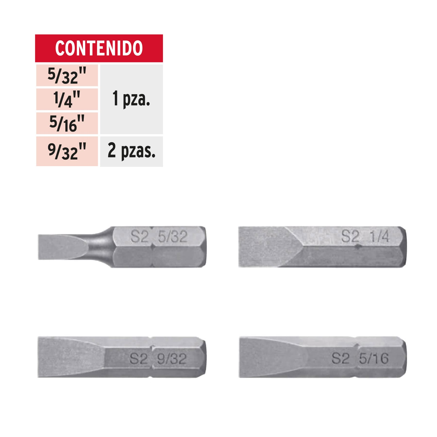 Puntas para desarmador planas combinadas 1", 5 piezas