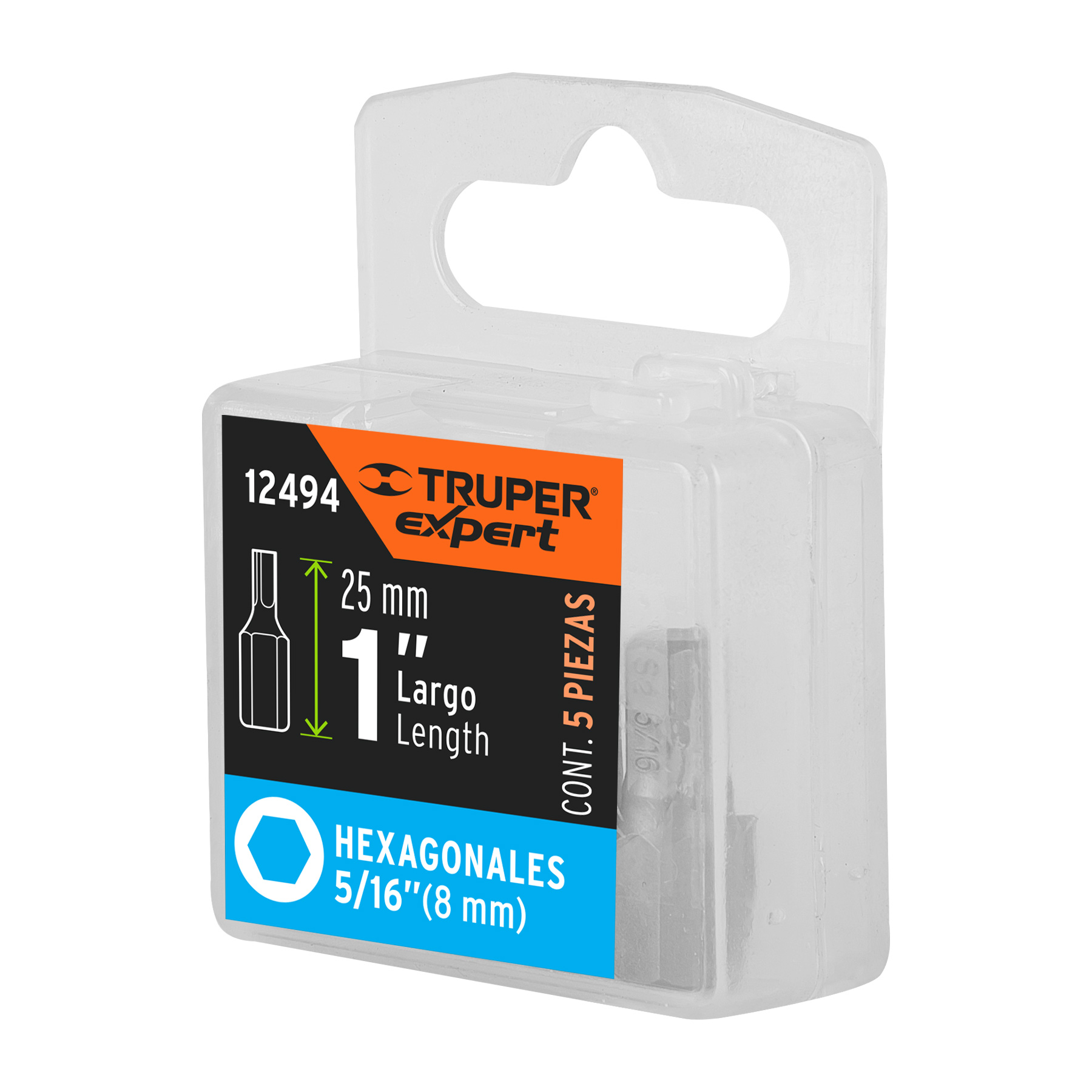 Puntas para desarmador hexagonales 5/16, 1", 5 piezas