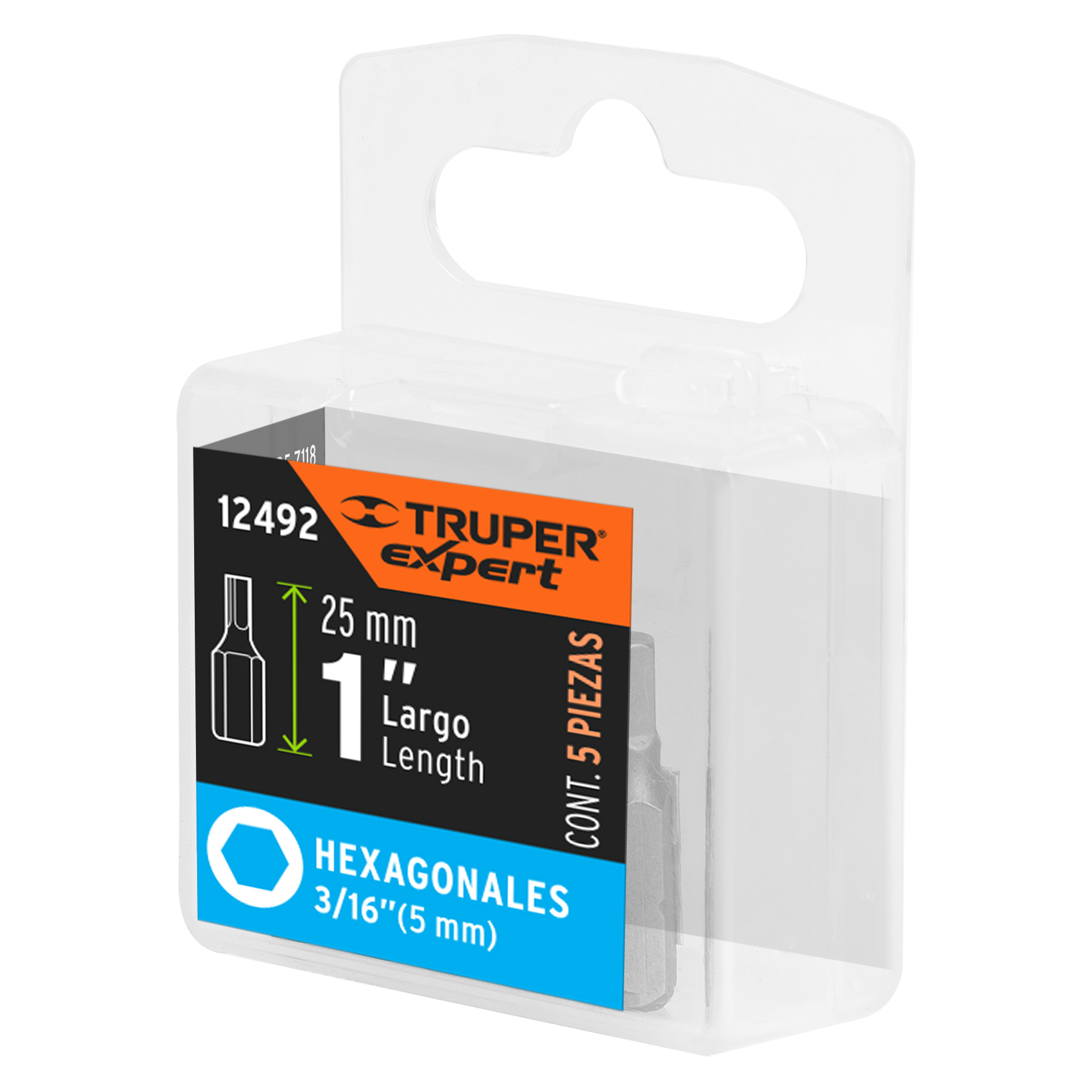 Puntas para desarmador hexagonales 3/16, 1", 5 piezas