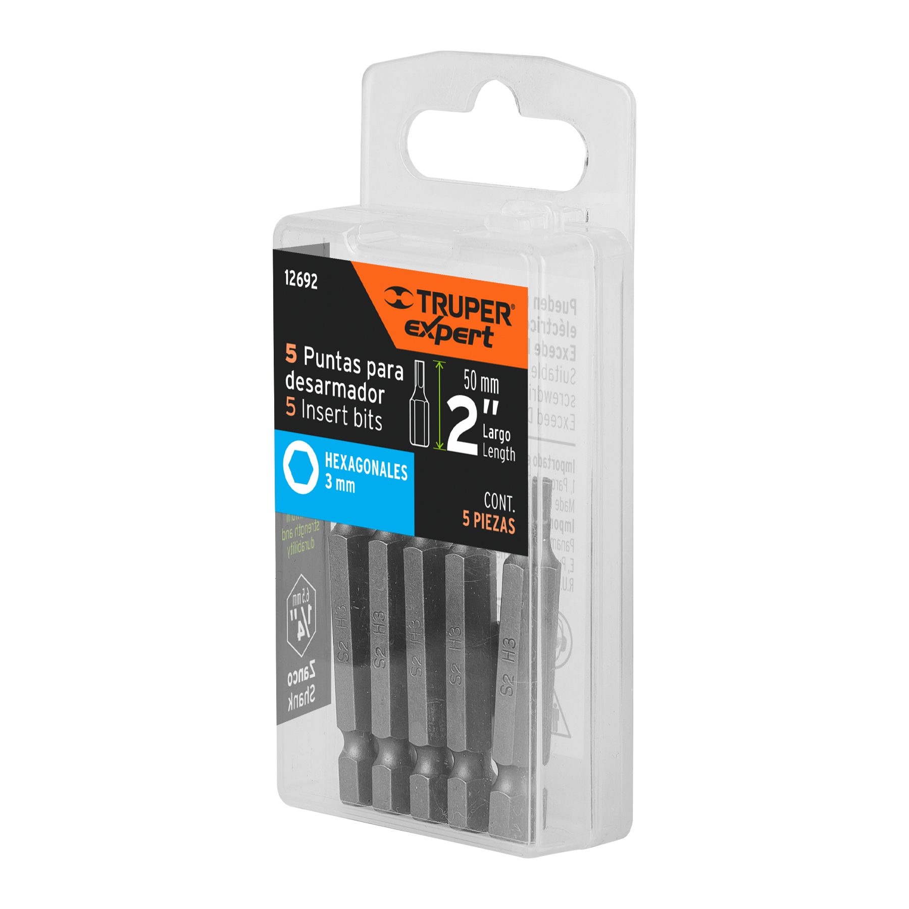 Puntas para desarmador hexagonales 3 mm, 2", 5 piezas