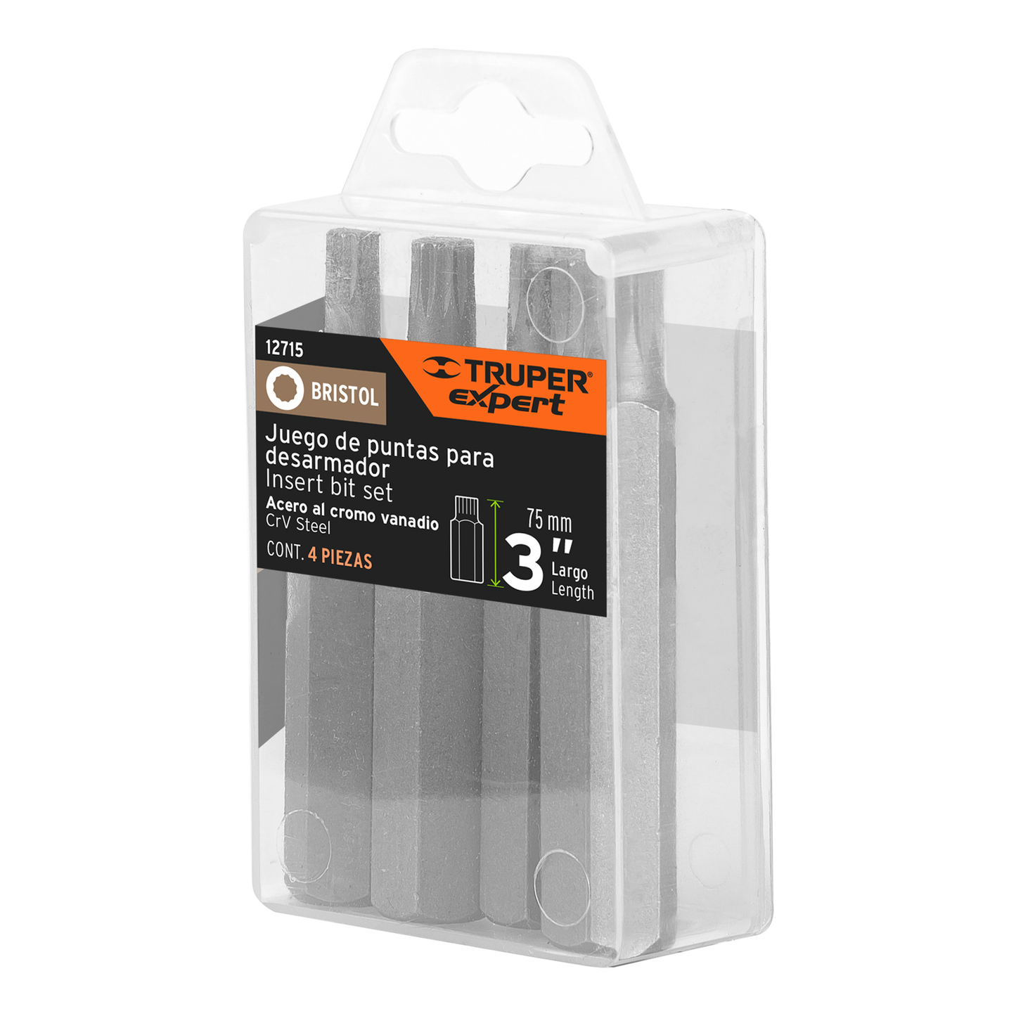 Puntas para desarmador bristol combinadas, 3", 4 piezas