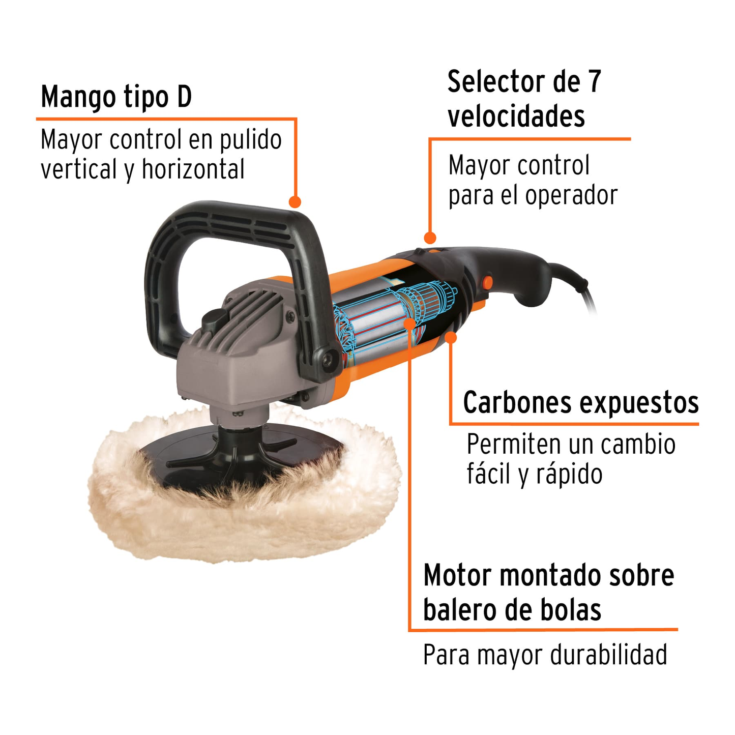 Pulidora para autos, 7", 1,200 W
