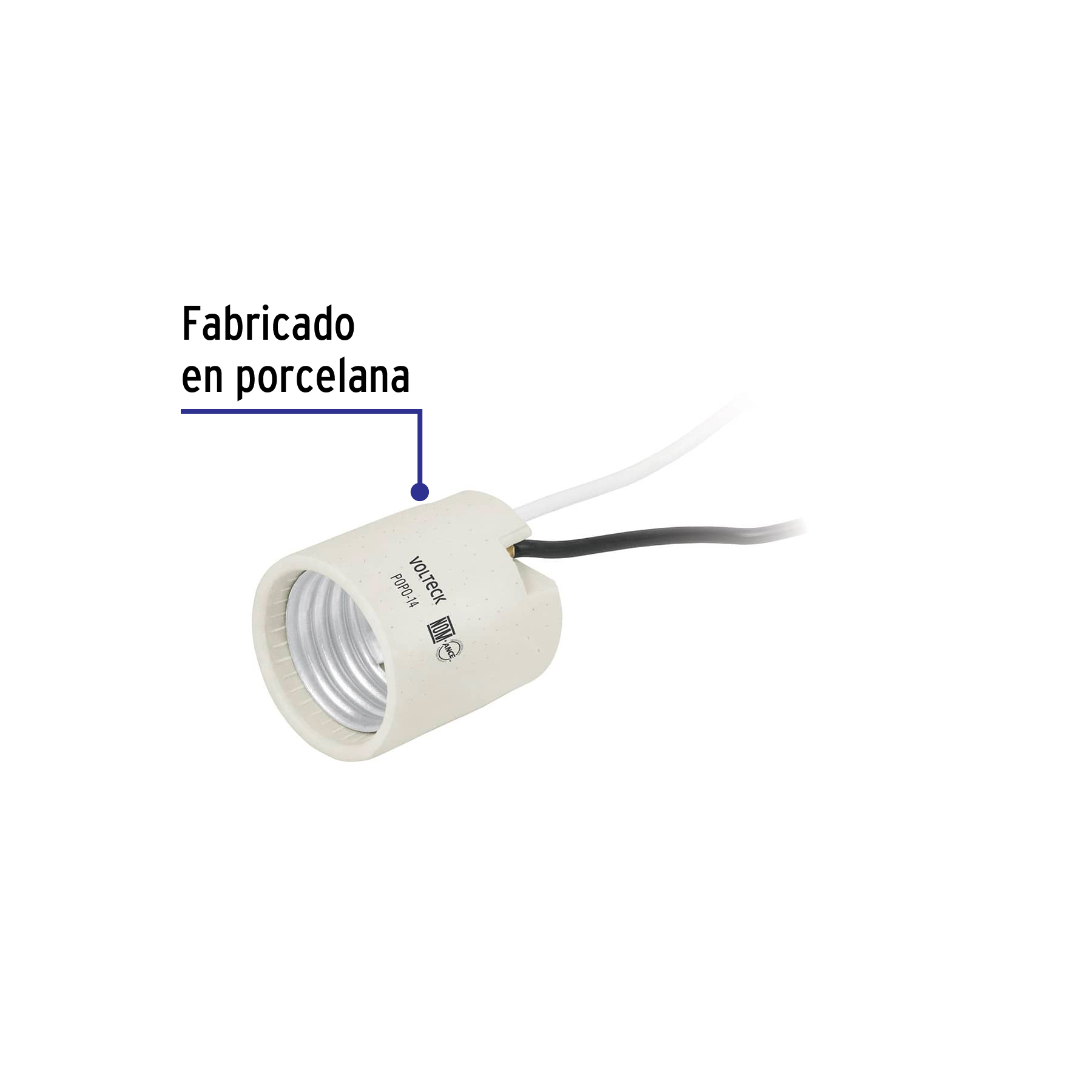 Portalámpara de porcelana, sencillo, Volteck