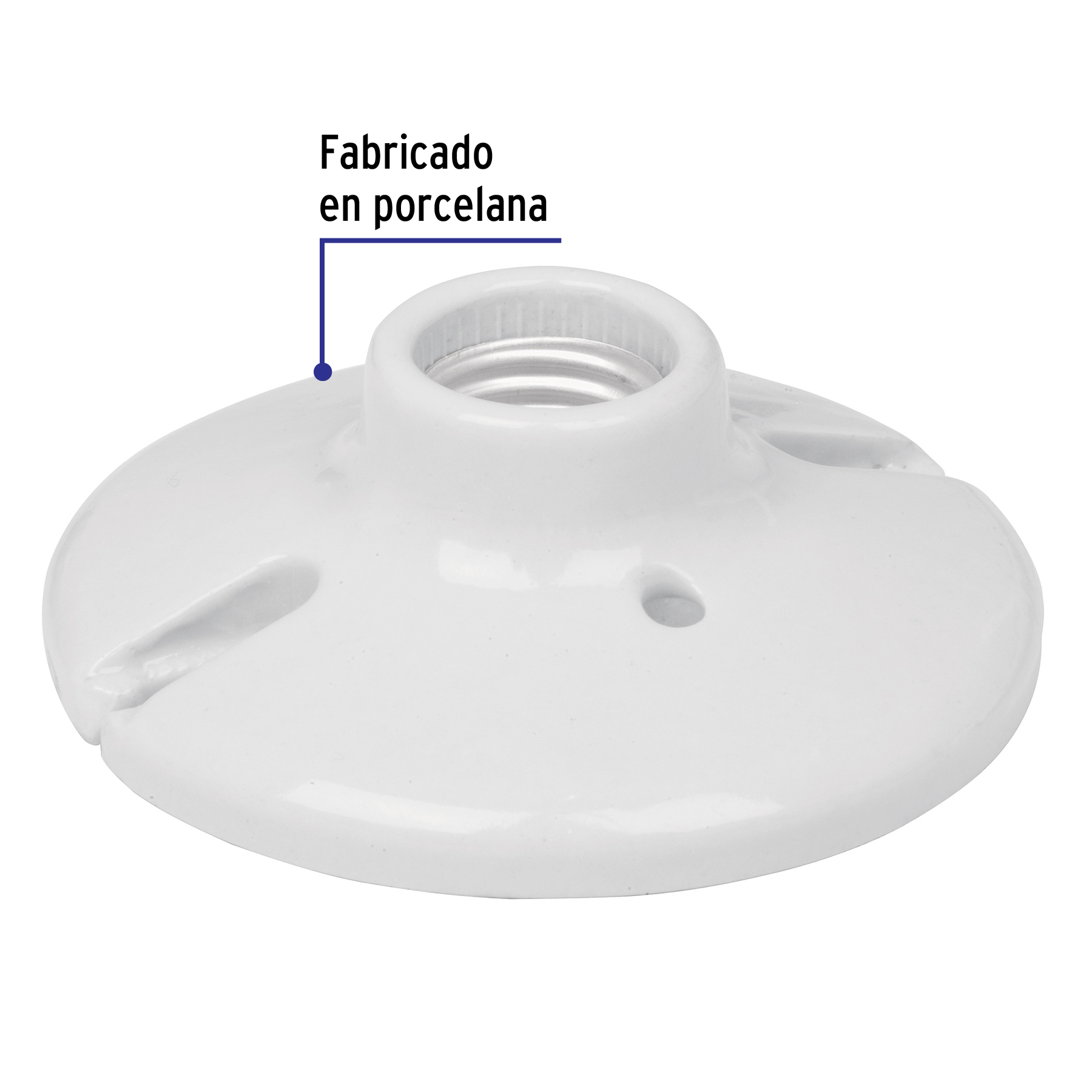 Portalámpara de porcelana, 4-1/2", circular, Volteck