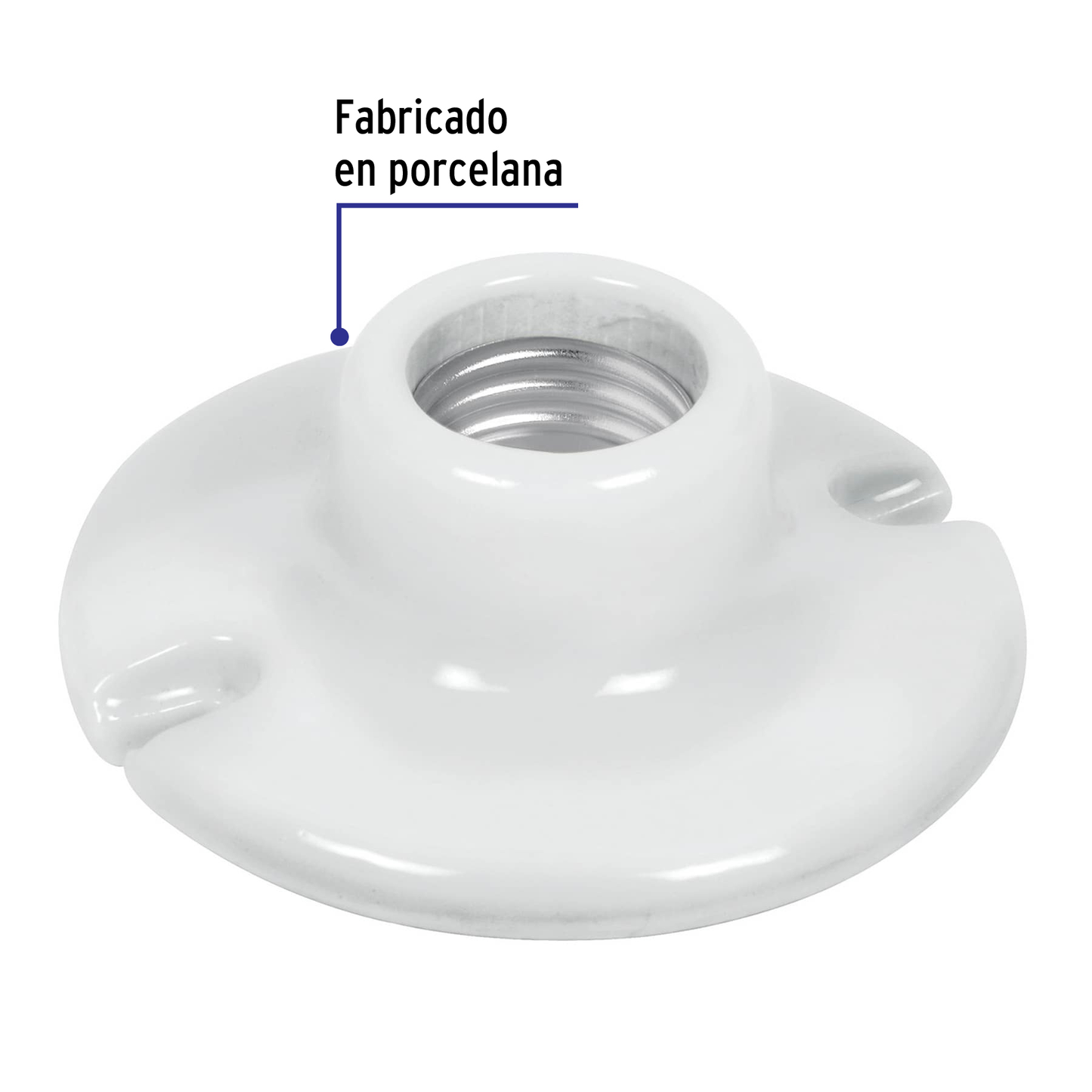 Portalámpara de porcelana, 3-1/2", circular, Volteck