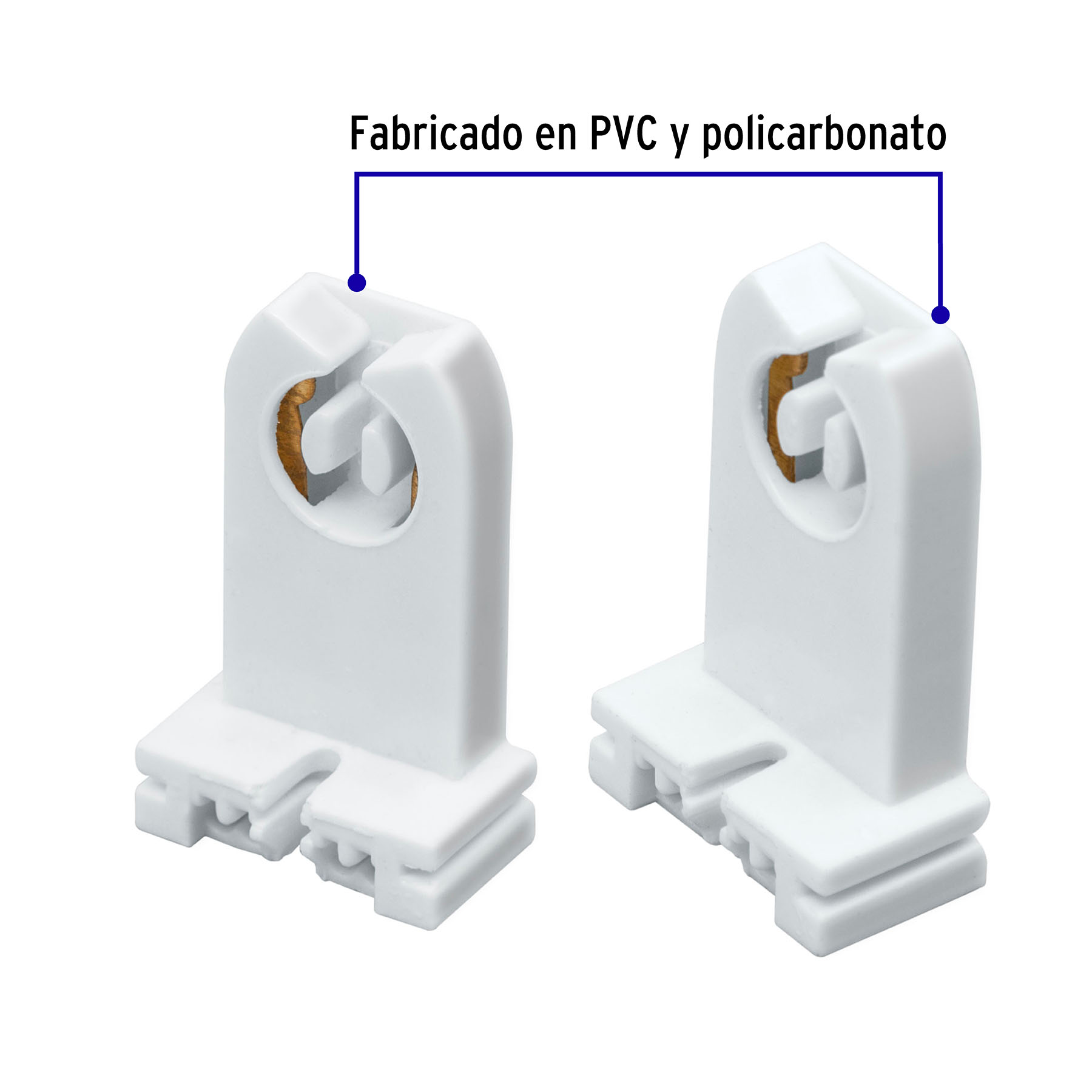 Portalámpara de plástico, base G13 bipin, 2 pzas, Volteck