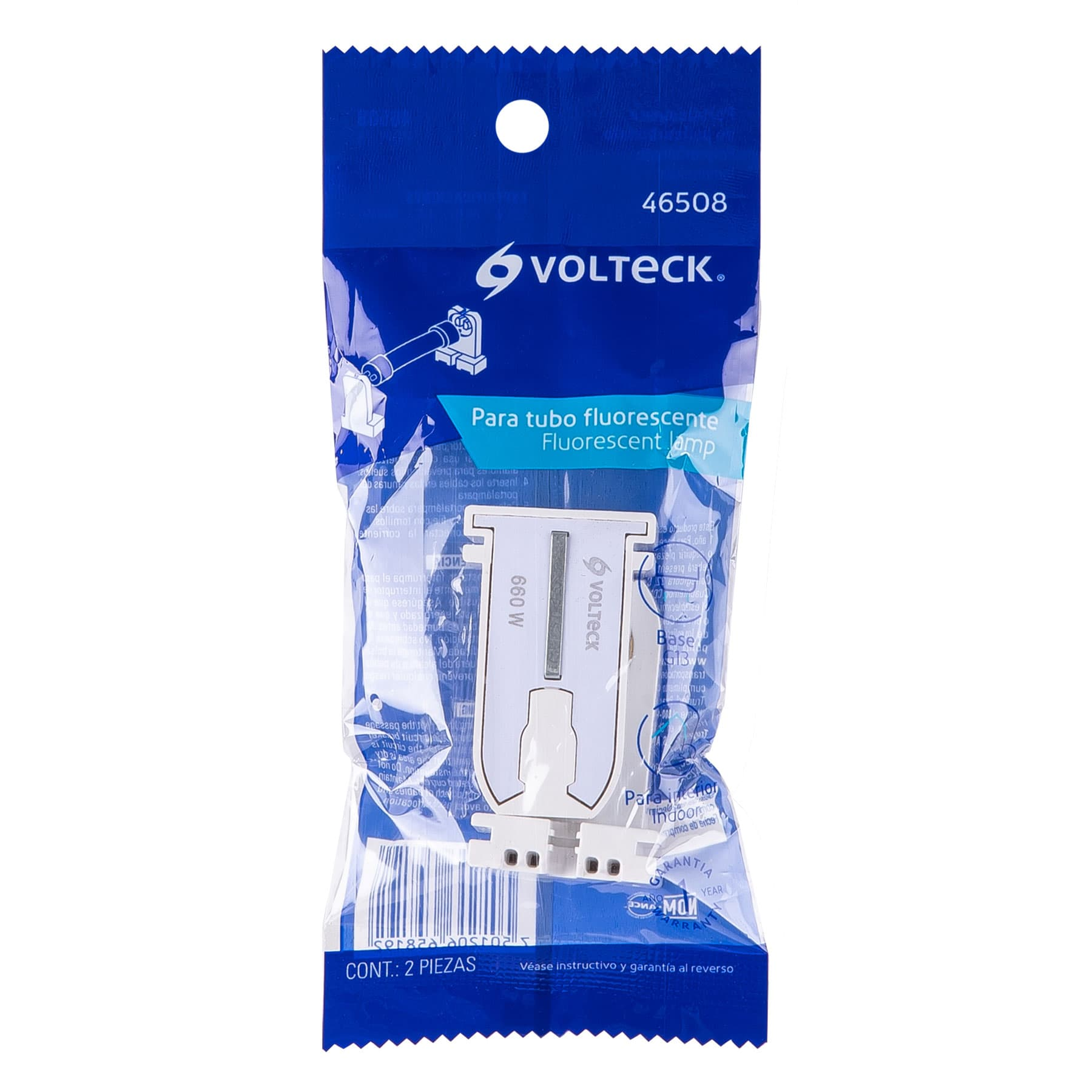 Portalámpara de plástico, base G13 bipin, 2 pzas, Volteck