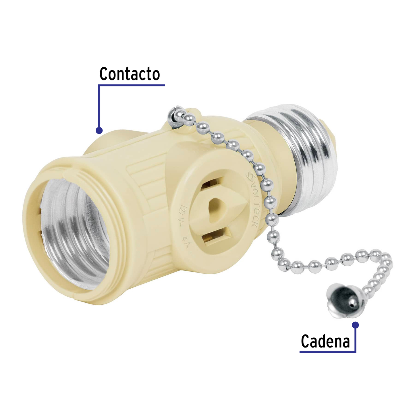 Portalámpara de baquelita, con interruptor de cadena,Volteck.