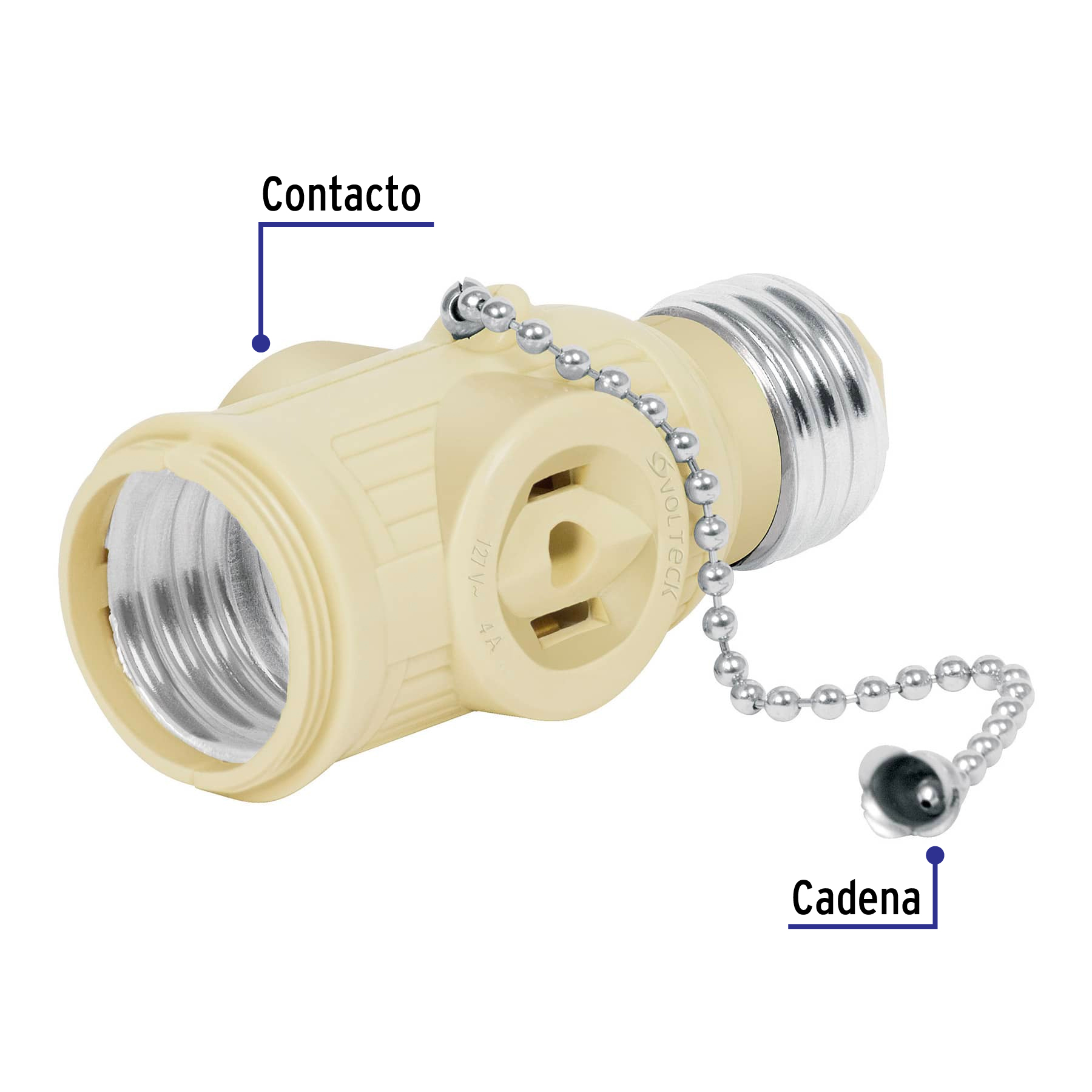 Portalámpara de baquelita, con interruptor de cadena,Volteck.