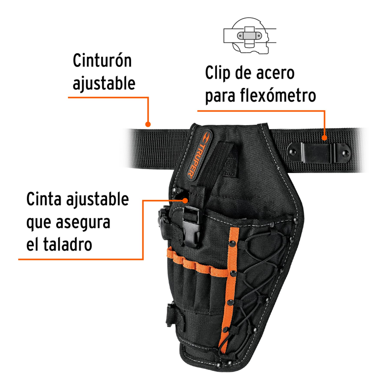 Porta taladro de poliester con cinco compartimentos
