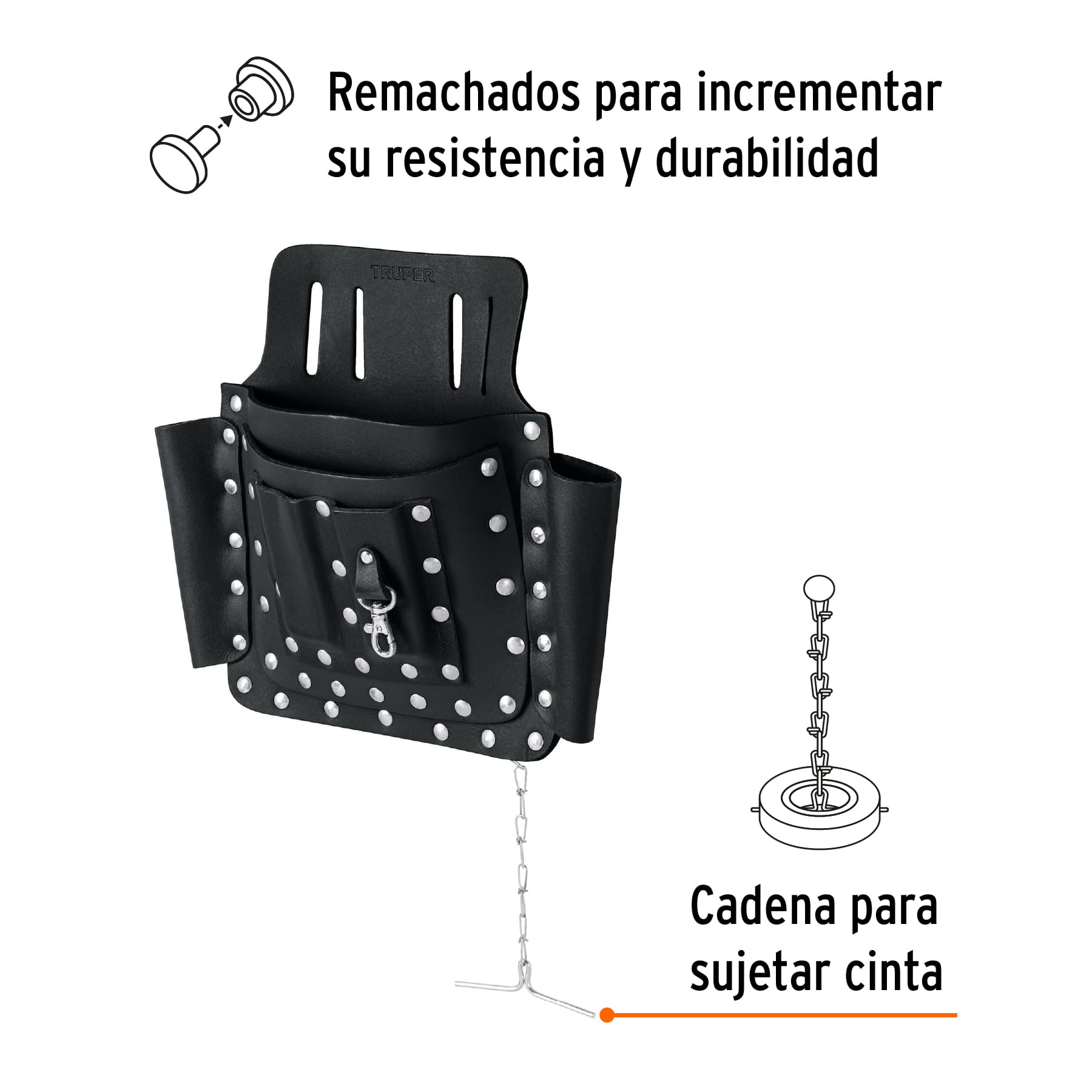 Porta herramientas de cuero, 8 compartimentos