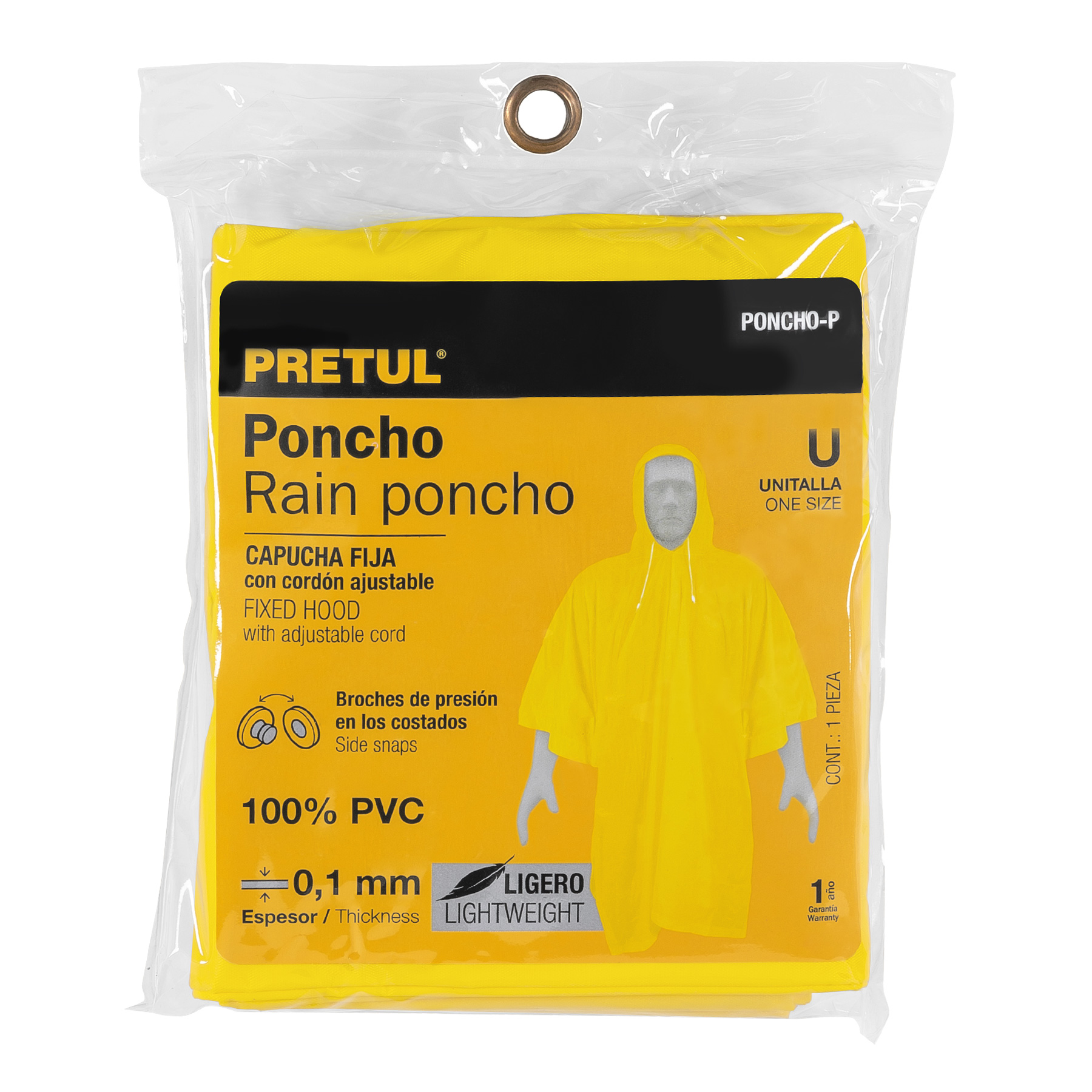 Poncho unitalla, Pretul, PVC