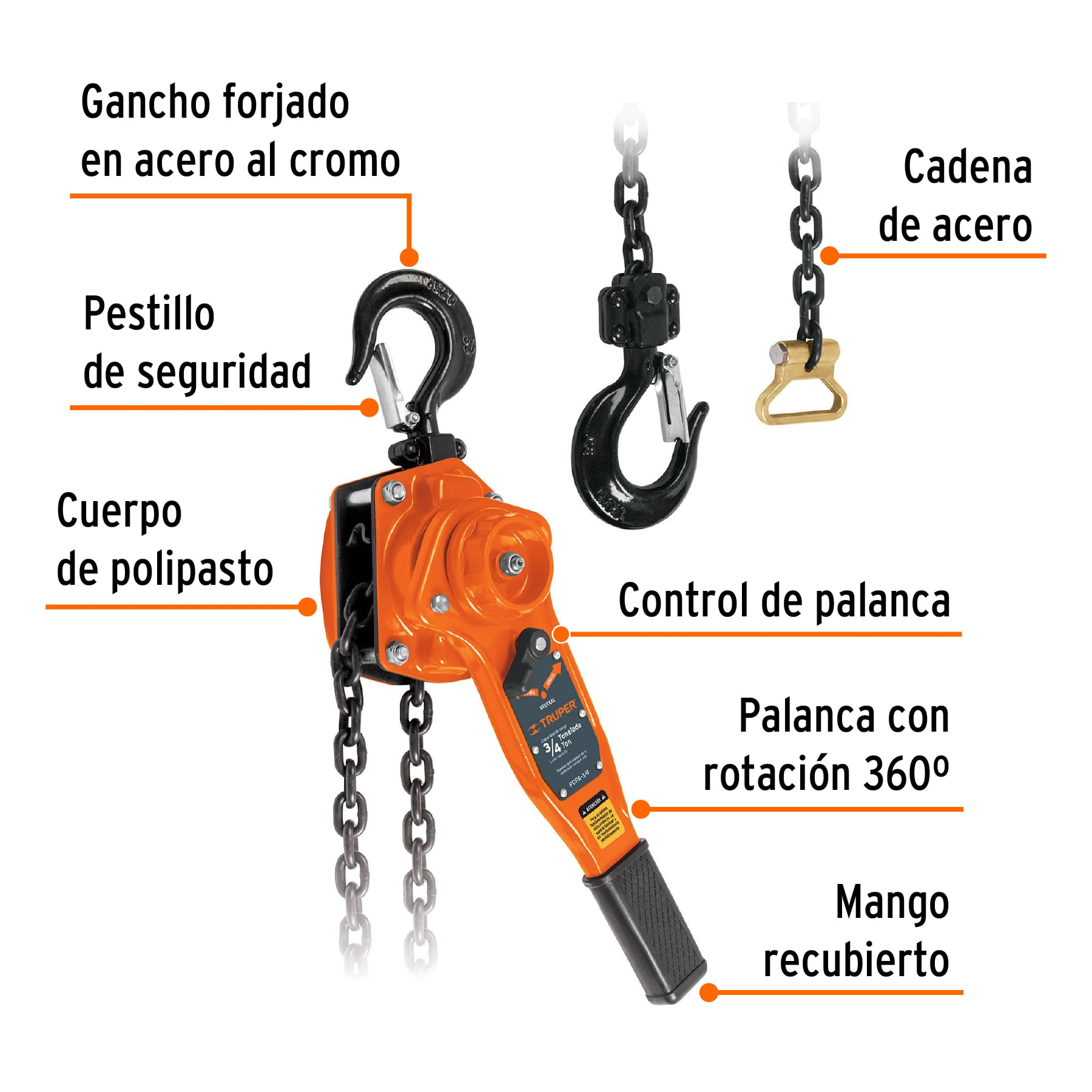 Polipasto de palanca, 3/4 toneladas