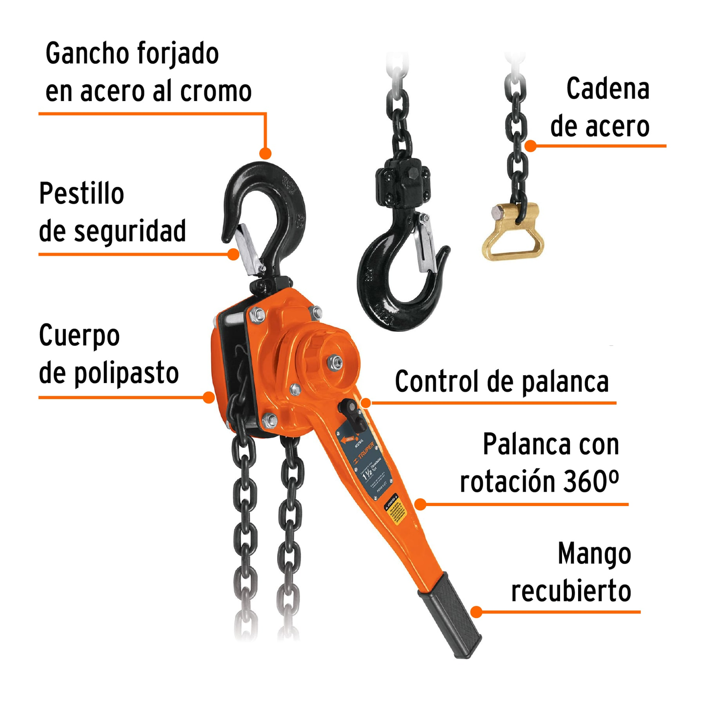 Polipasto de palanca, 1-1/2 toneladas